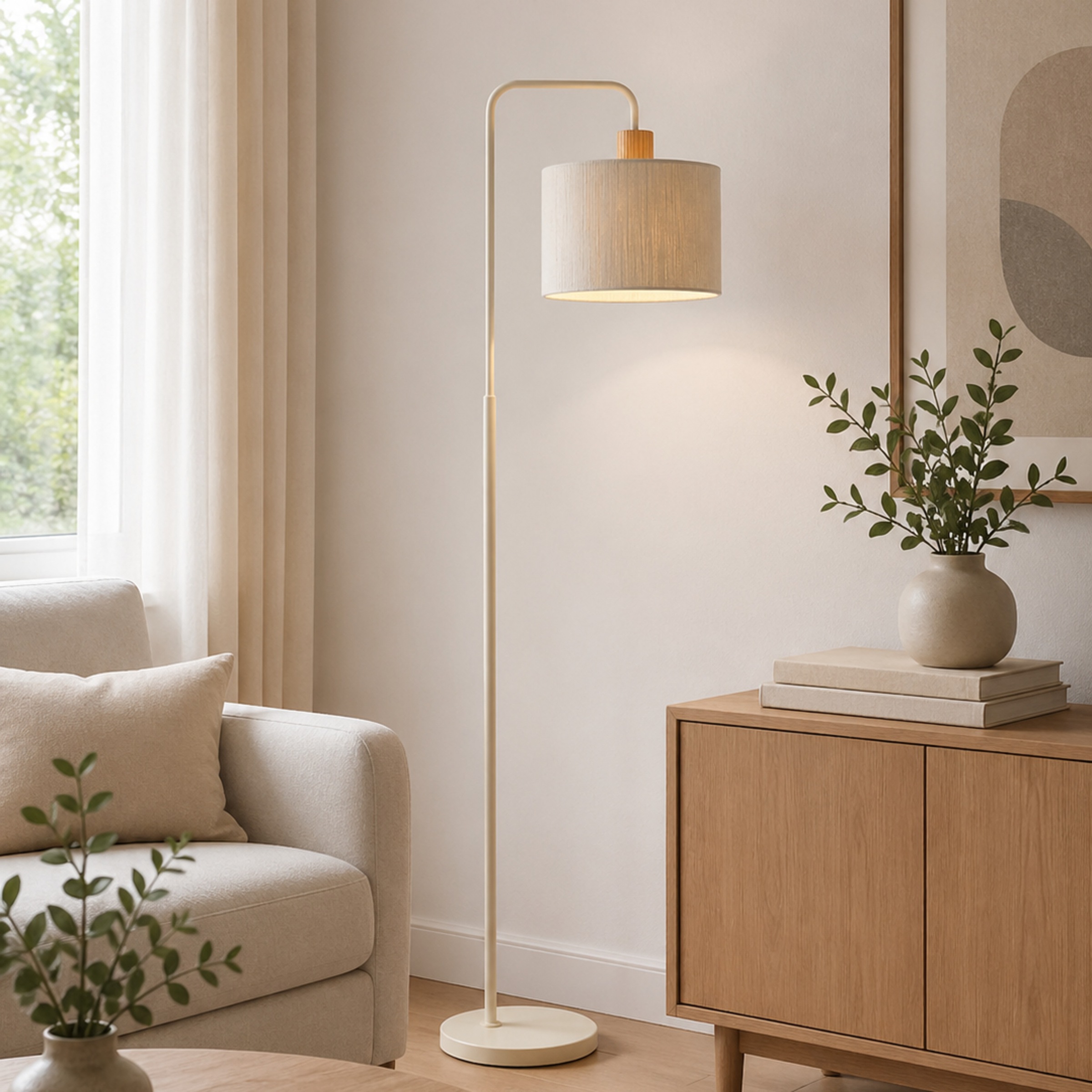 Brilliant Stehlampe »Arlo« E27 1 Stk. E27 Fassung, 160 x 44 x 28 cm, Holz/Textil/Metall, beige