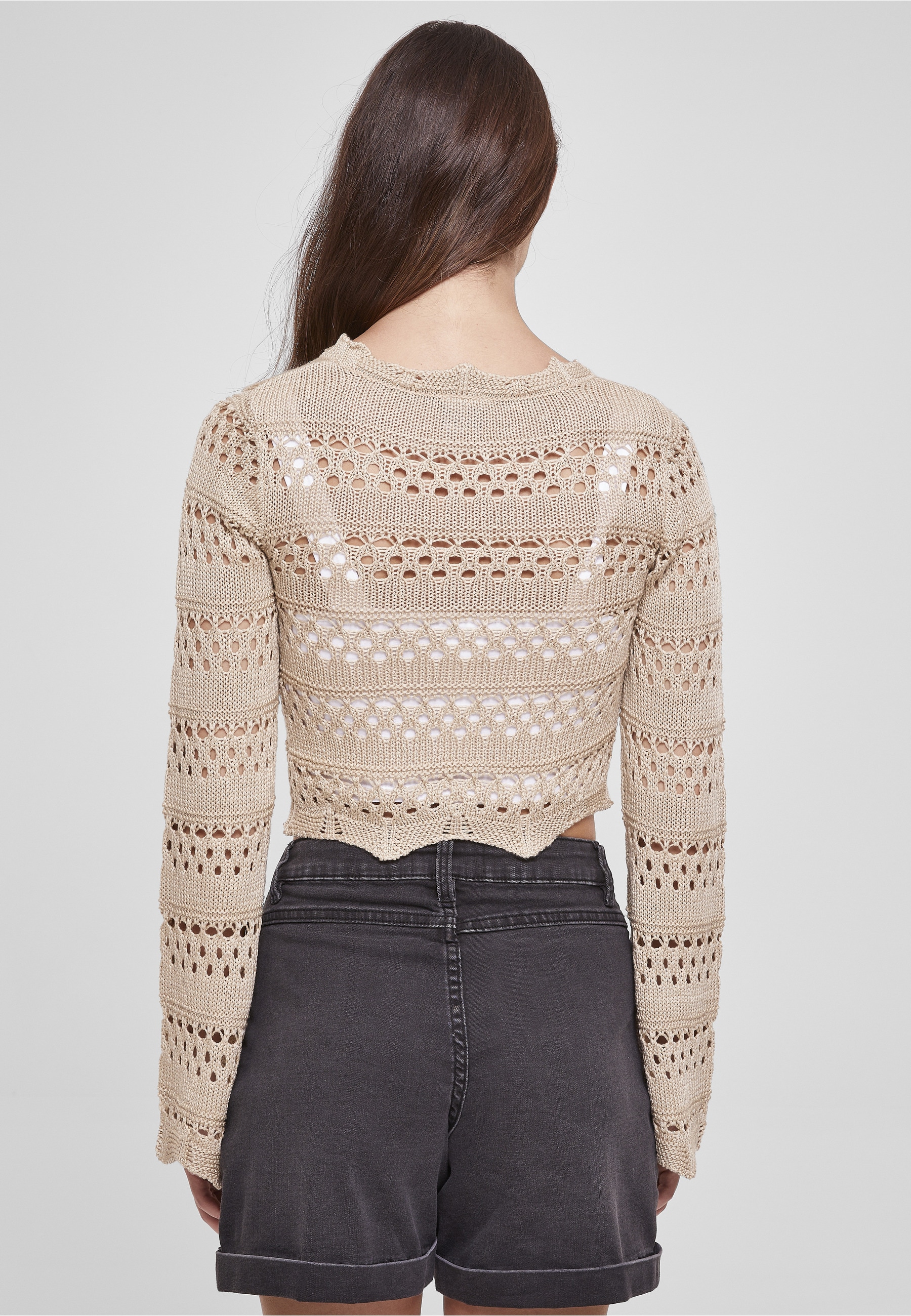 URBAN CLASSICS Rundhalspullover »Urban Classics Damen Ladies Cropped Crochet Knit Sweater« 1 Stk.