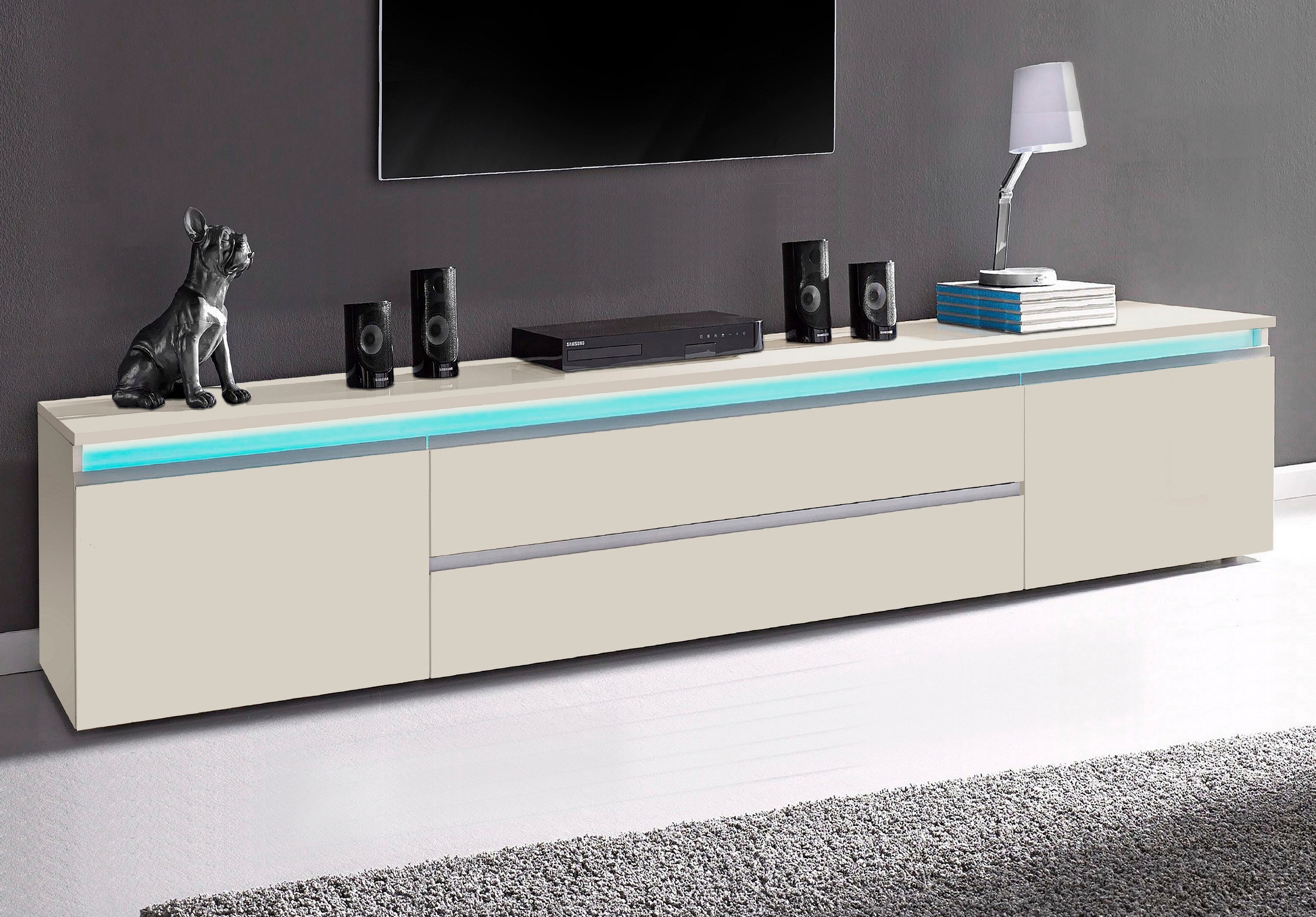 Thumbnail - INOSIGN Lowboard "Magic,Lowboard,TV-Kommode,TV-Möbel,TV-Bank" Alugriff,2Türen,2 Schubkästen, Höhe 55 cm, B/T 240×40 cm,k...