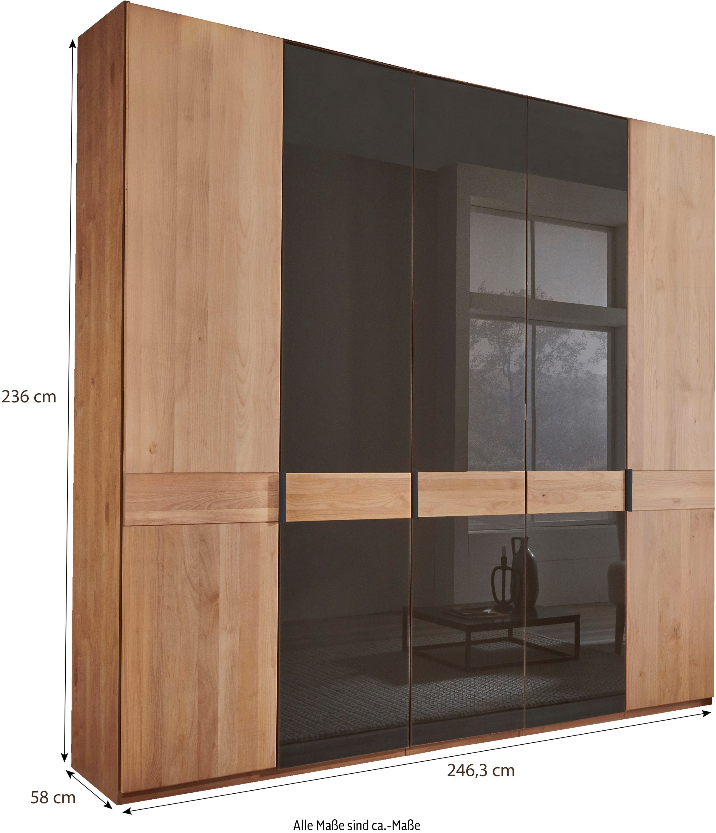 WIEMANN Drehtürenschrank »Cardiff, Massivholztüren in Kombination mit Glas- oder Spiegeltüren«, (4 Breiten, 2 Höhen 216/236cm auswählbar), hochwertiges Design in langlebiger Qualität, viel Stauraum