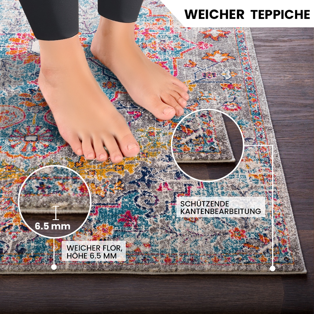 Livabliss Teppich »MUNICH«, rund, 11 mm Höhe, Vintage Orientteppich, Kurzflor Boho Wohnzimmerteppich, Läufer, ⌀160cm