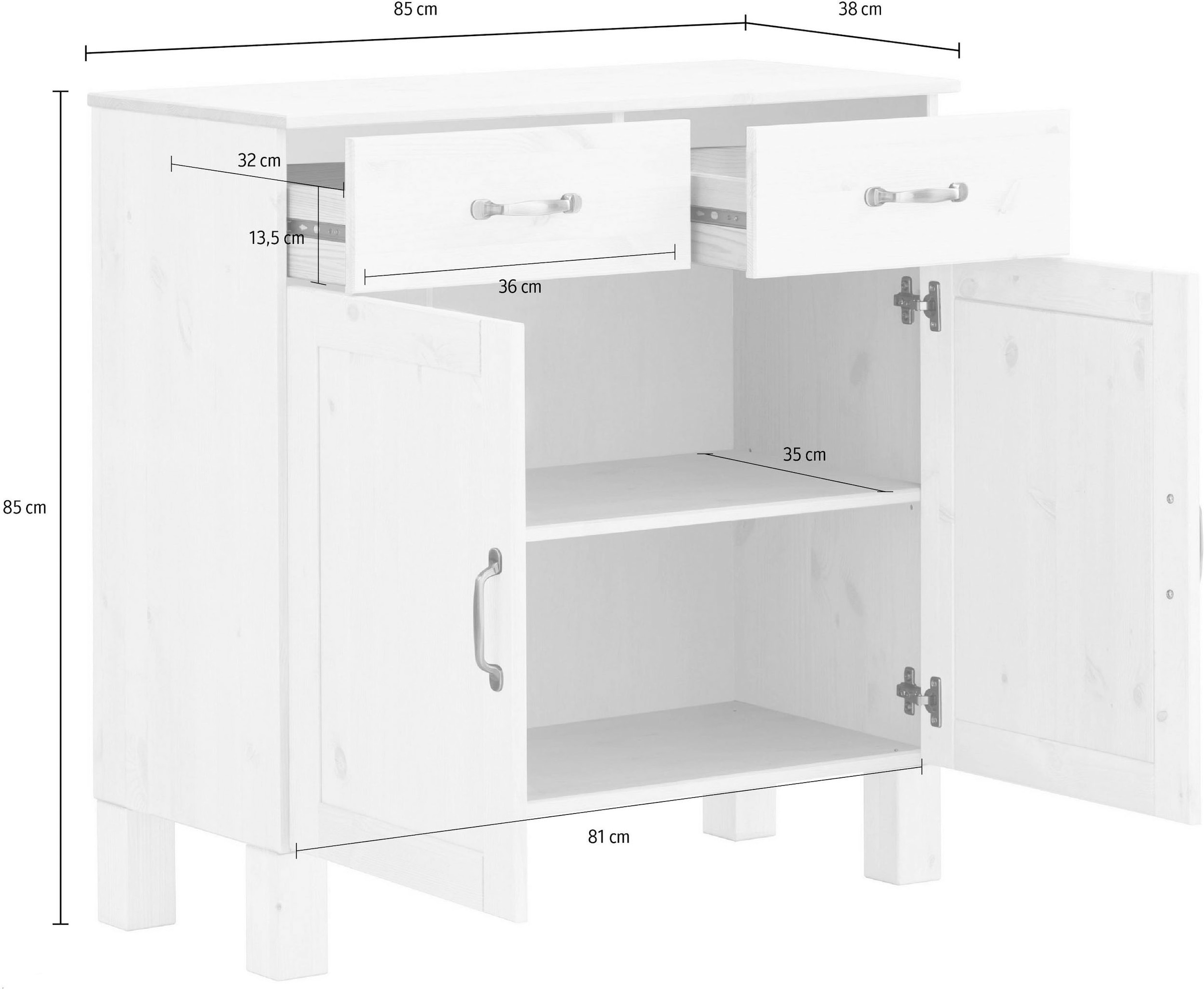 Home affaire Sideboard »Alby« Breite 85 cm, 2 Türen, 2 Schubkästen