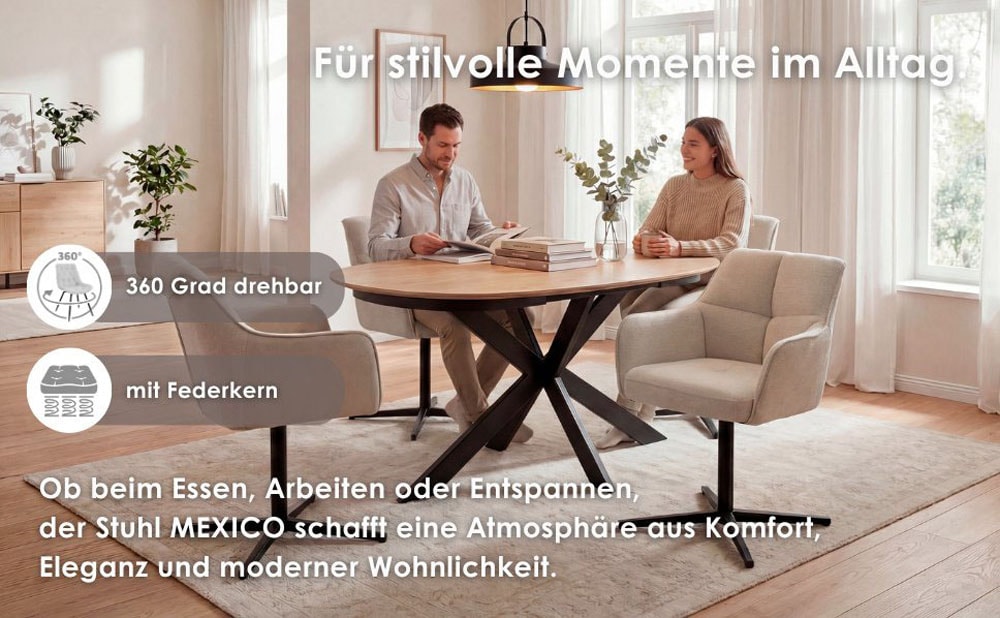 byLIVING Esszimmerstuhl »MEXICO« (Set) 2 Stk.360° drehbar, Taschenfederkern, Doppelte Aufpolsterung im Rücken