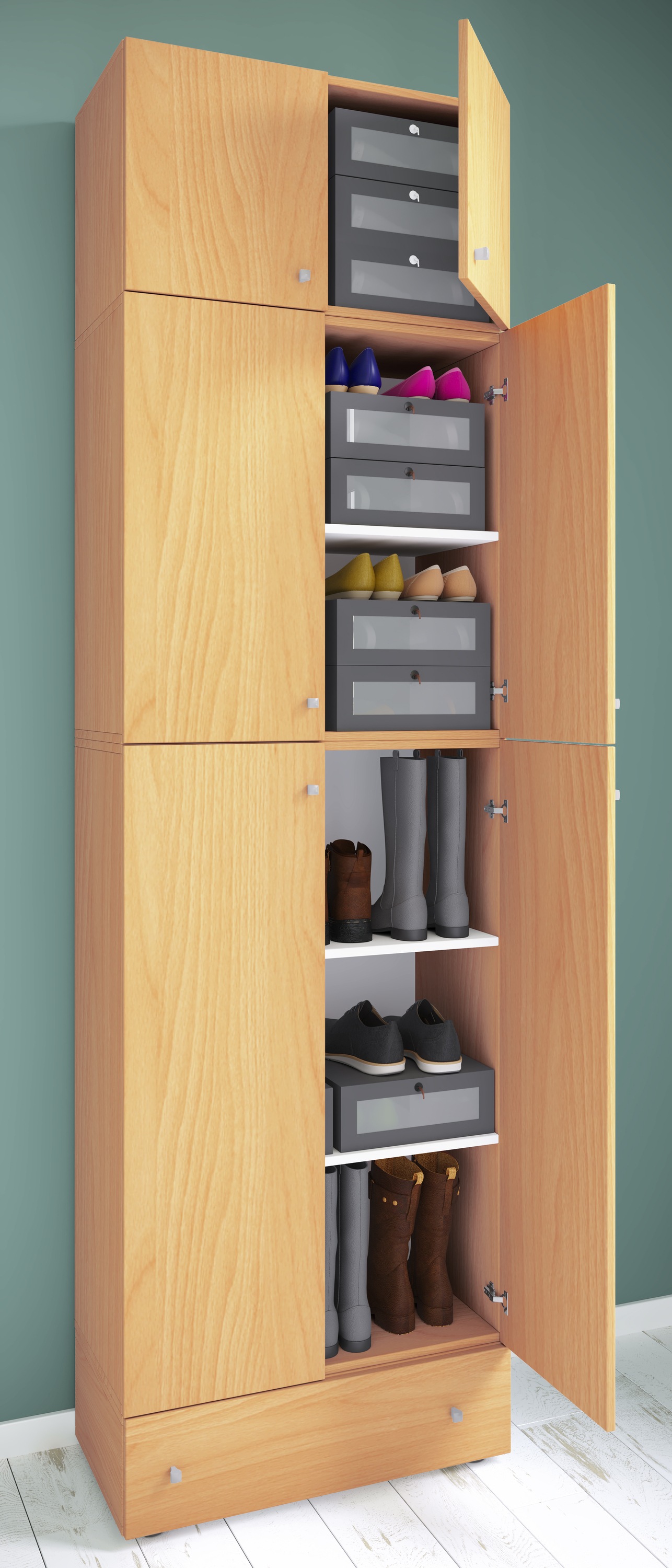 VCM Schuhschrank »VCM Holz-Schuhschrank | Maße: H. 240 x B. 70 x T. 39 cm| Allzweckschrank | 5 Fächer | 4 Drehtüren | Aufsatz mit 2 Türen | extra Schublade¿ Lona«, (1 St.)