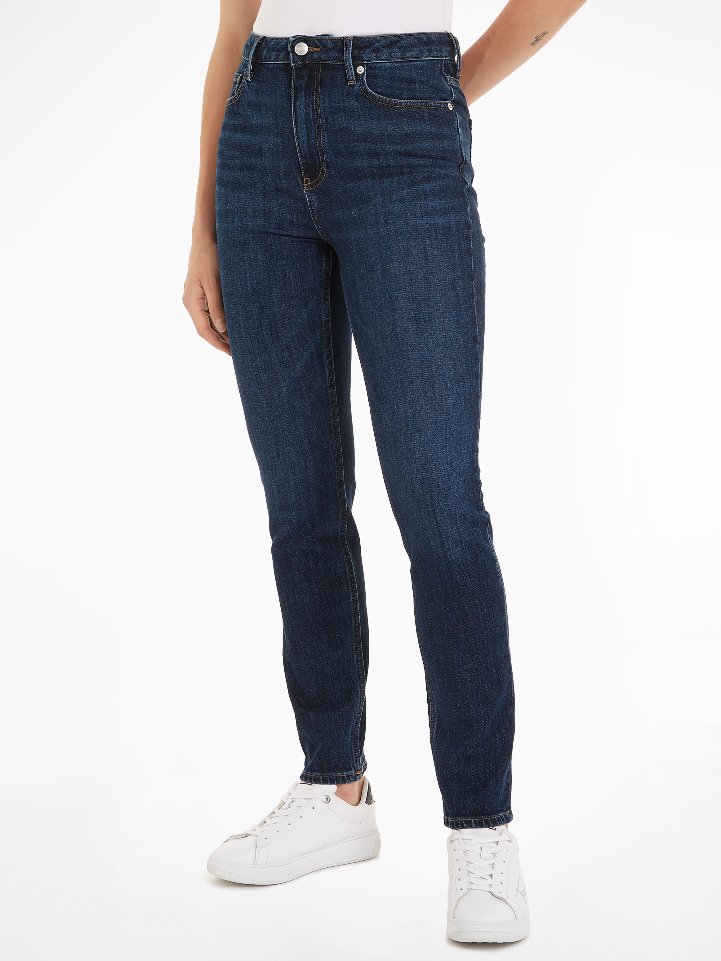 Tommy Hilfiger Slim-fit-Jeans "SLIM CIGARETTE HW A DARK BLUE", mit Tommy Hilfiger Logo-Badge