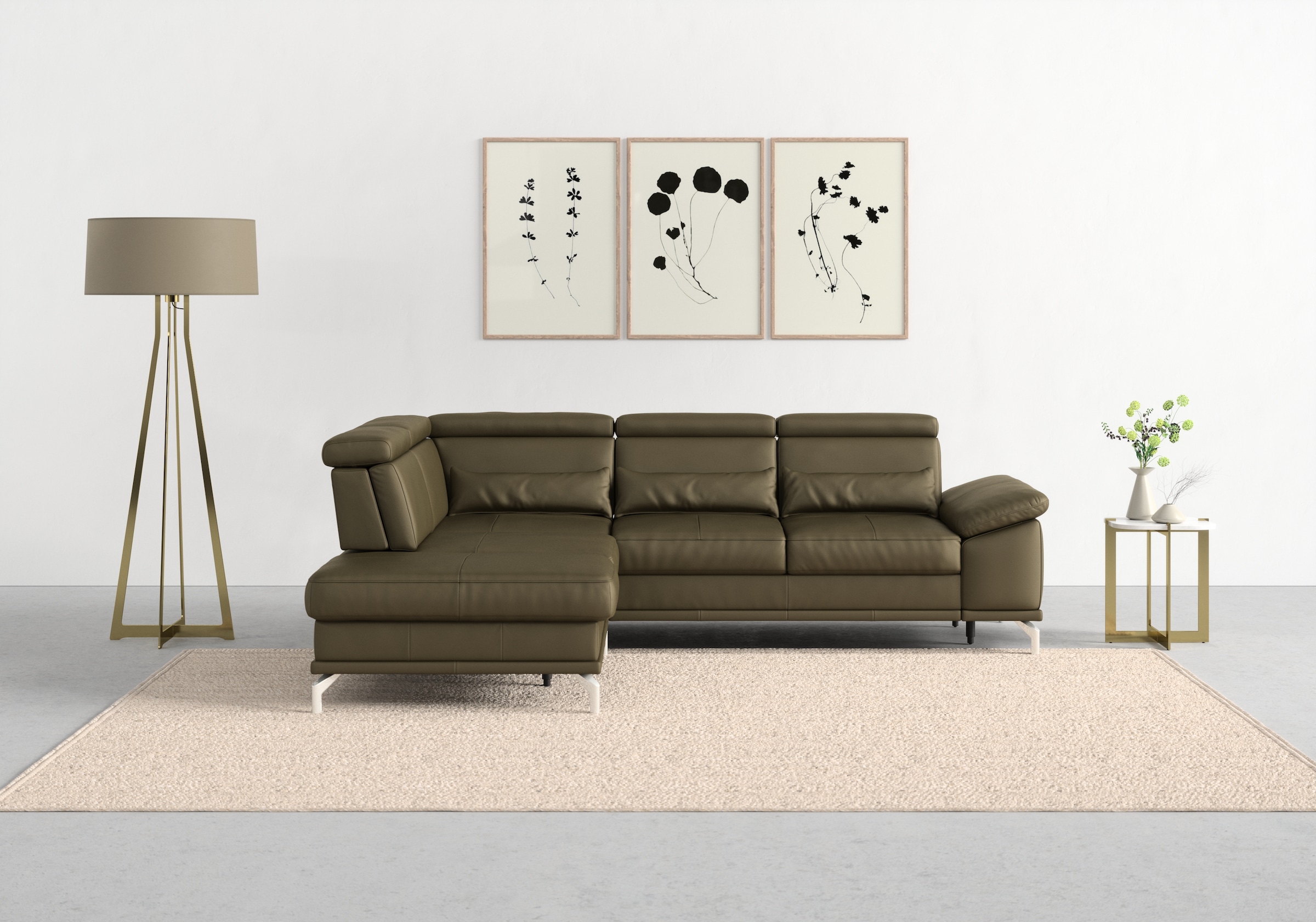 sit&more Ecksofa "Cabrio L-Form, B: 274 cm, mit Sitztiefen-, Arm- & Kopfteilverstellung" 3 Nierenkissen, Federkern, optional Schlaffunktion und Stauraum