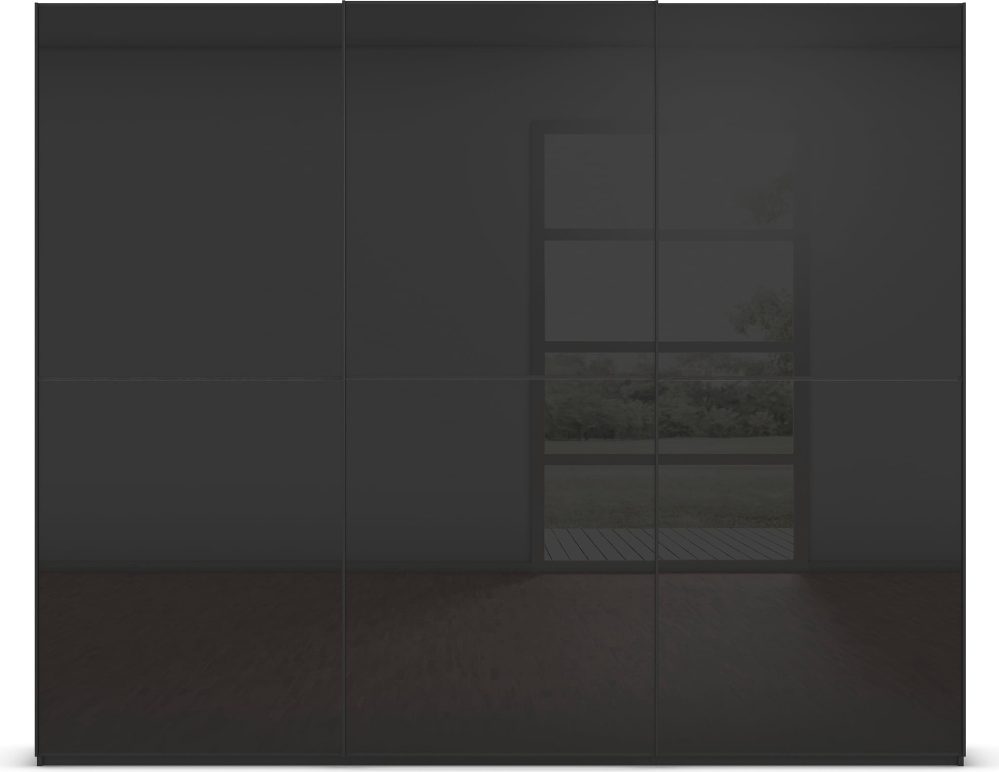 rauch Schwebetürenschrank »Kleiderschrank Schrank Garderobe Schlafzimmerschrank SCALE-DUO«, edle zweigeteilte Türen Glas-Front mit 3 Zierleisten MADE IN GERMANY