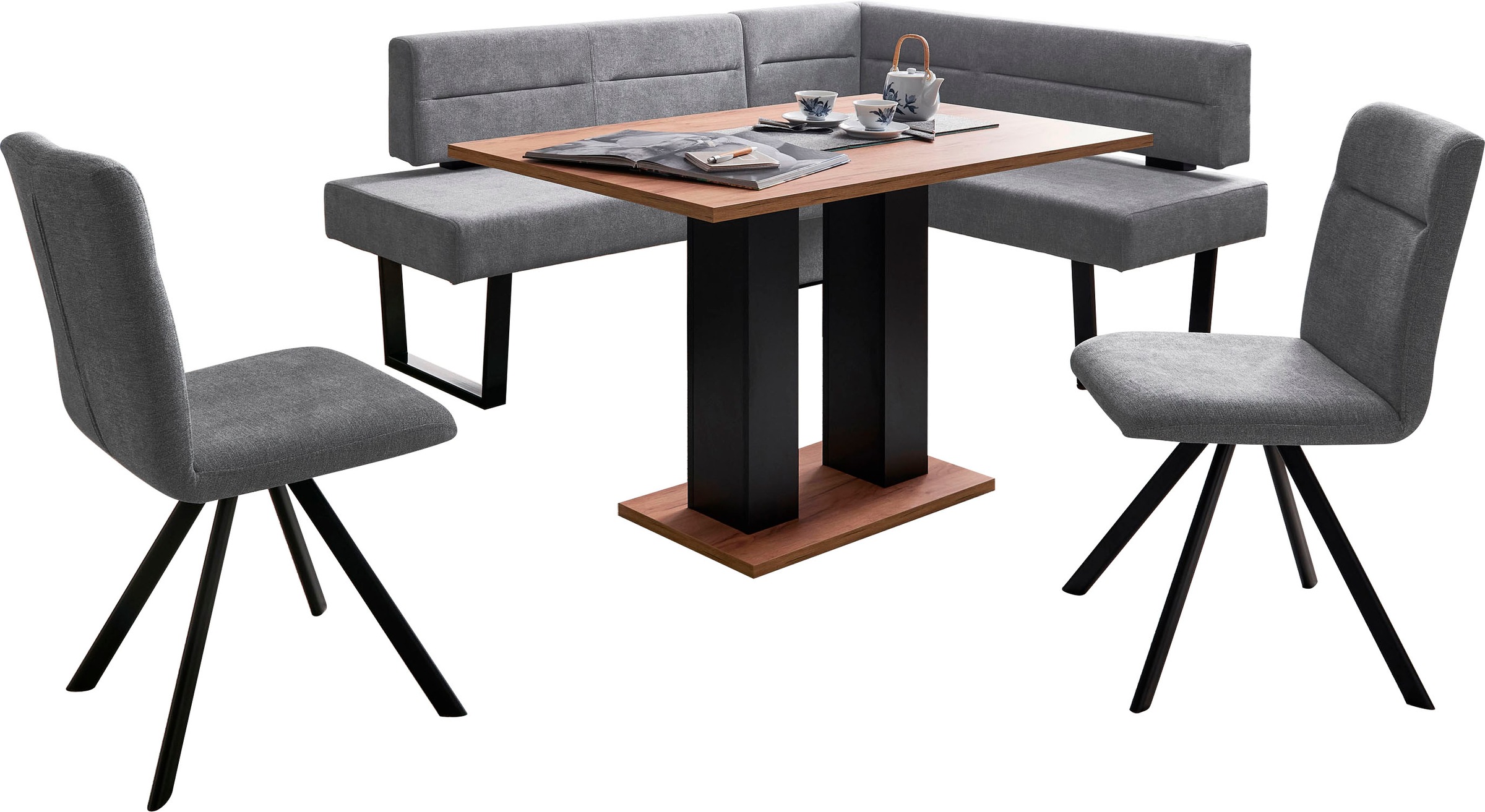 Eckbankgruppe, T:65cm, grau, MASSIVLINE & MORE, Holzwerkstoff, Massivholz, Polyester, Küche, Sitzmöbel-Sets, "Martina", frei im Raum stellbar