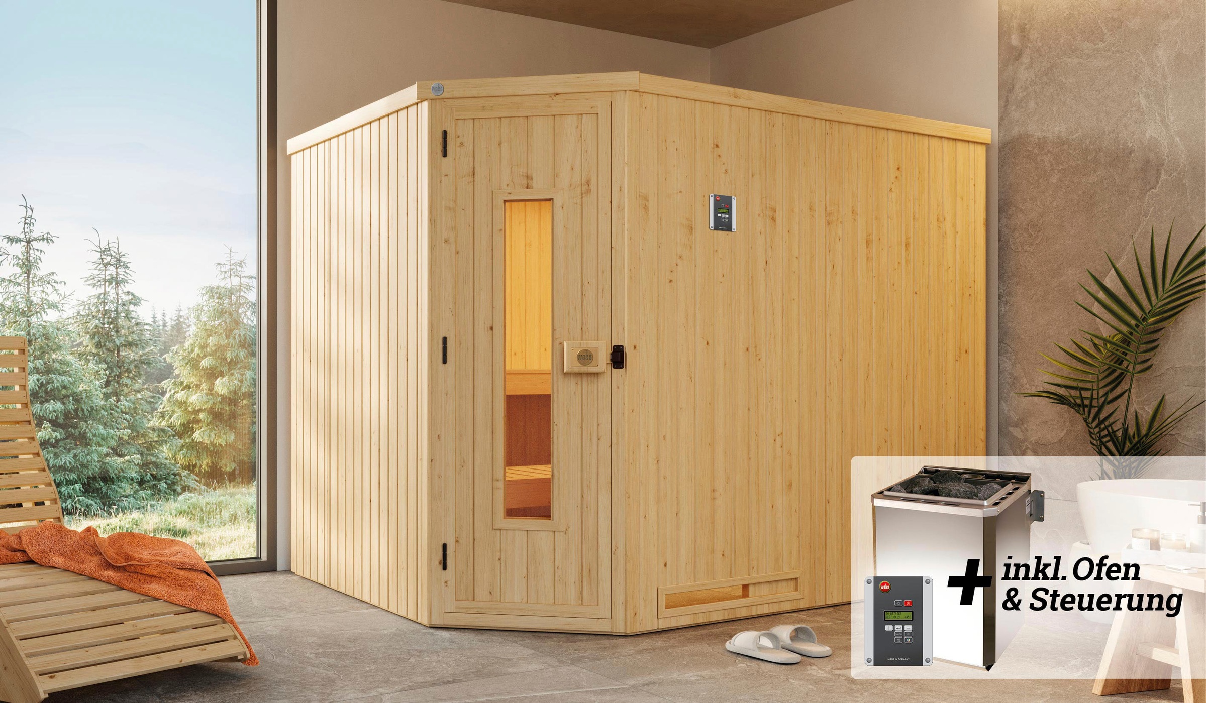 weka Sauna »Varberg«, 7,5 kW Bio-Ofen mit digitaler Steuerung