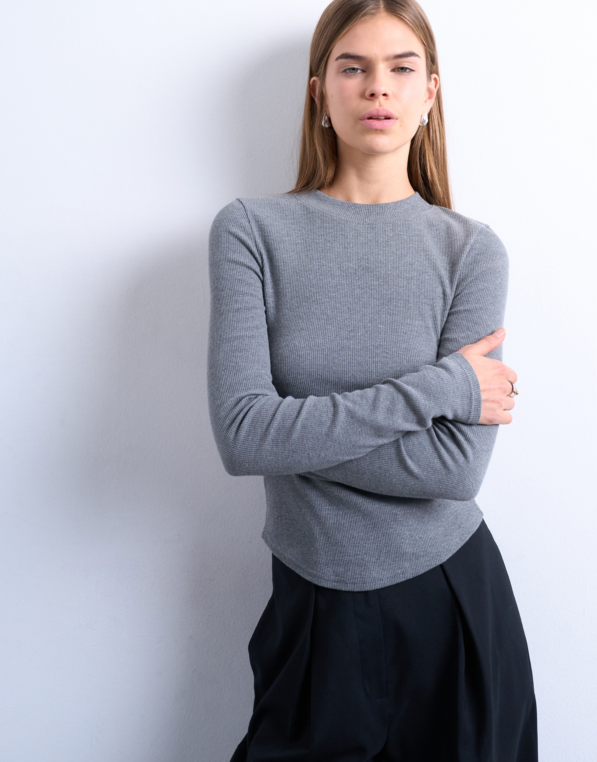 TOPSHOP Langarmshirt »TSBEA LS RIB CURVED HEM TOP JRS NOOS« Baumwollmischung, normal geschnitten