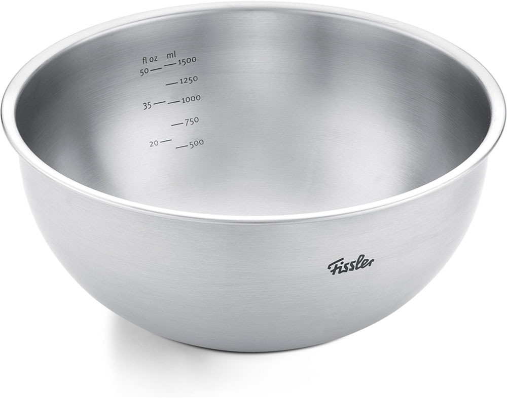 Fissler Schüssel "Fissler Essential Edelstahl-Schüssel" aus Edelstahl 18/10 mit integrierter Mess-Skala, stapelbar für platzsparende Aufbewahrung