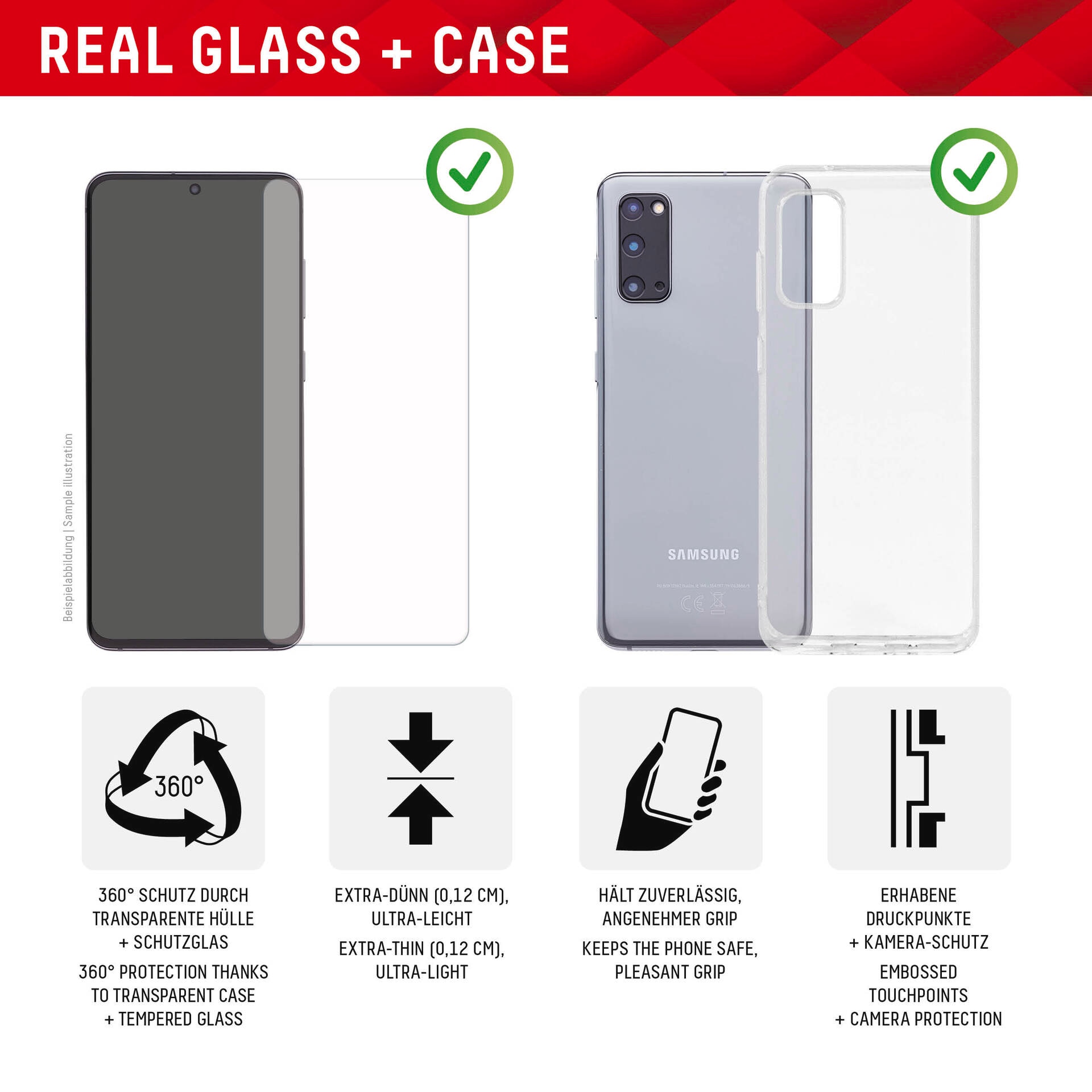 Displex Displayschutzglas »Real Glass + Case - Samsung Galaxy S23«, für Samsung Galaxy S23, Displayschutzfolie Displayschutz Rundumschutz 360 Grad splitterfest