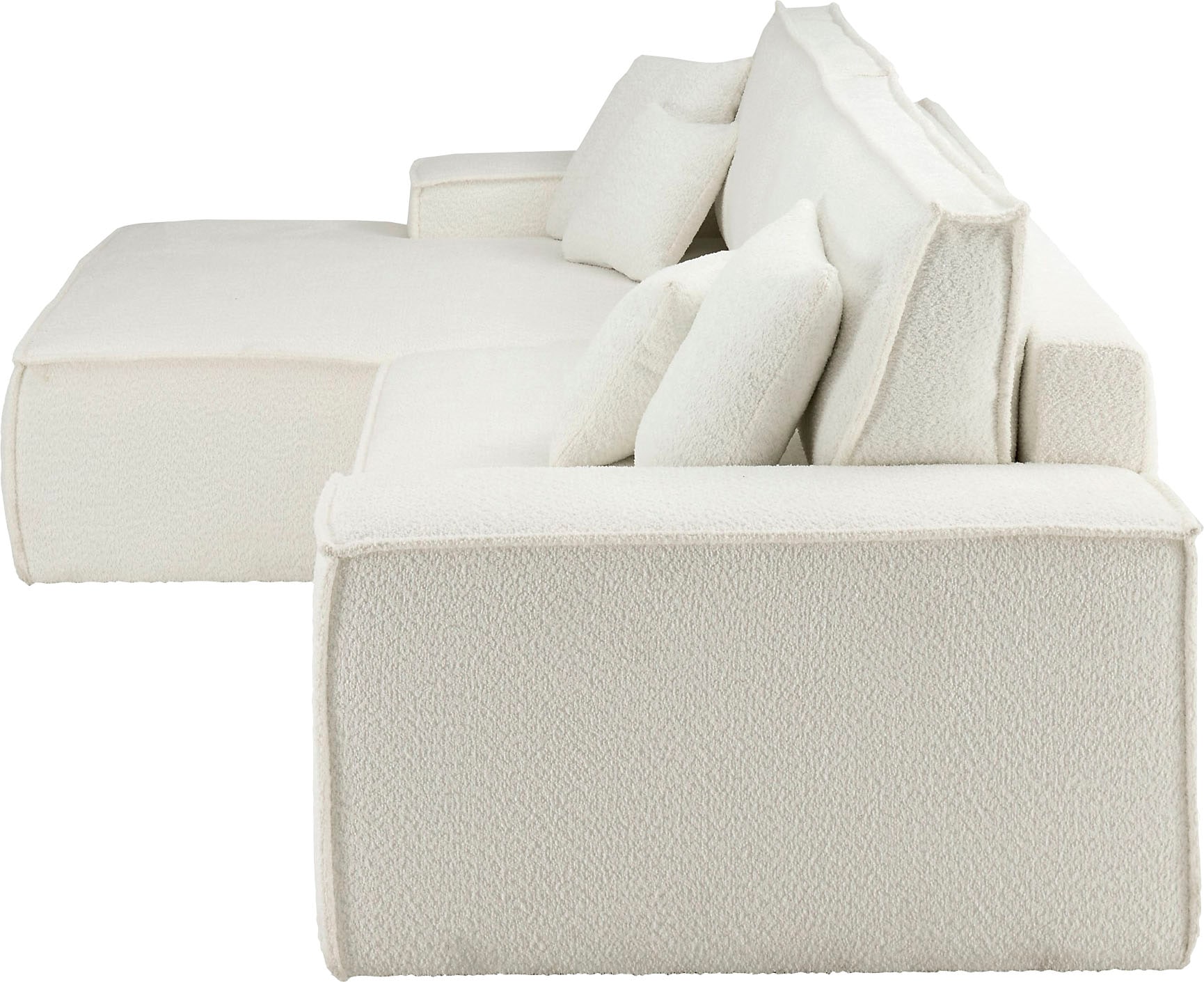 andas Ecksofa »Finnley Schlafsofa 267 cm in Bouclé, Struktur fein u. Cord, L-Form,«, Schlaffunktion m. Bettkasten (136/210 cm), Bouclé, Struktur und Cord