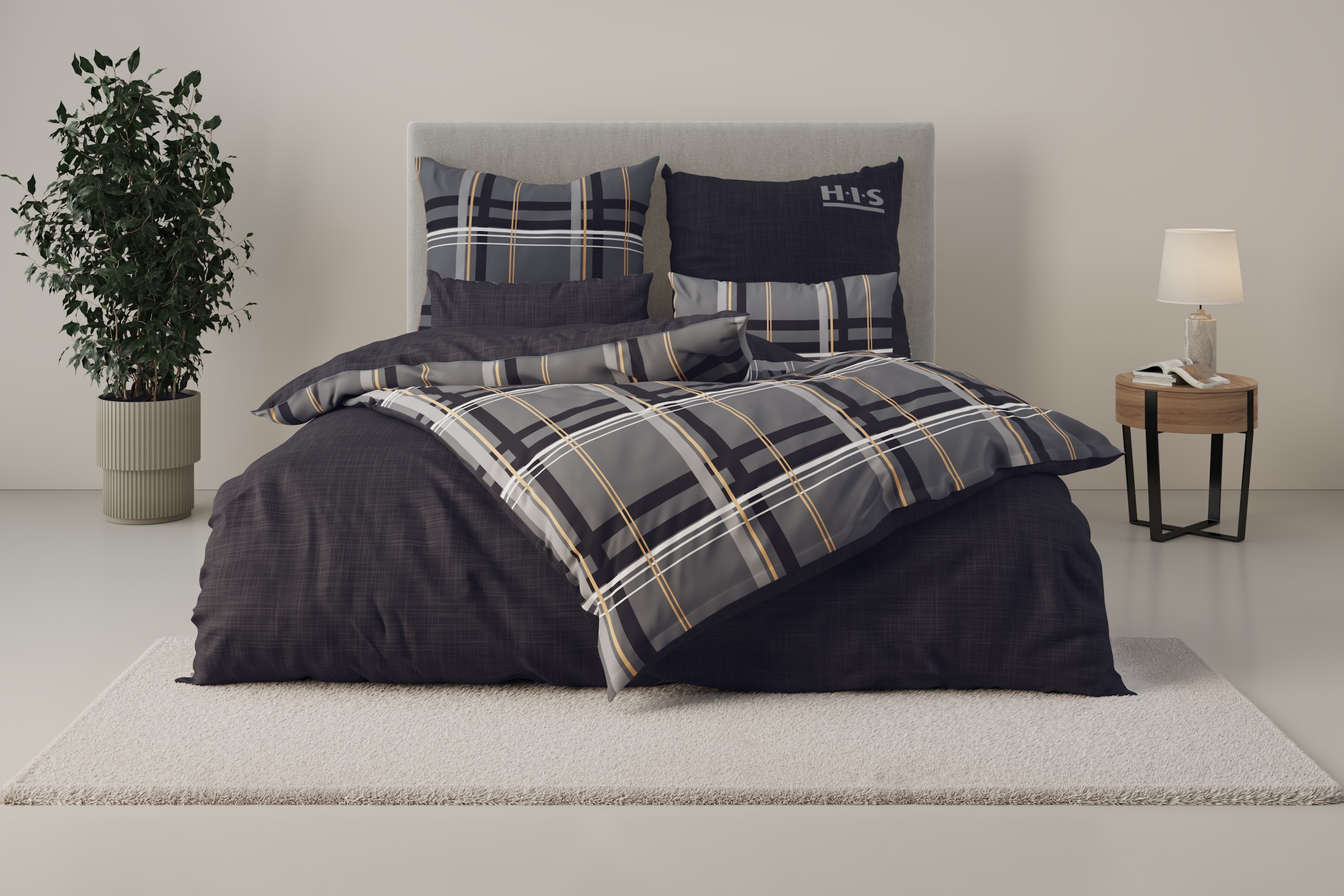 OTTO home Wendebettwäsche "Talin" 2 Stk. ab Gr. 135x200, 100% Baumwolle, Karo-Design, Marke H.I.S. by OTTO home