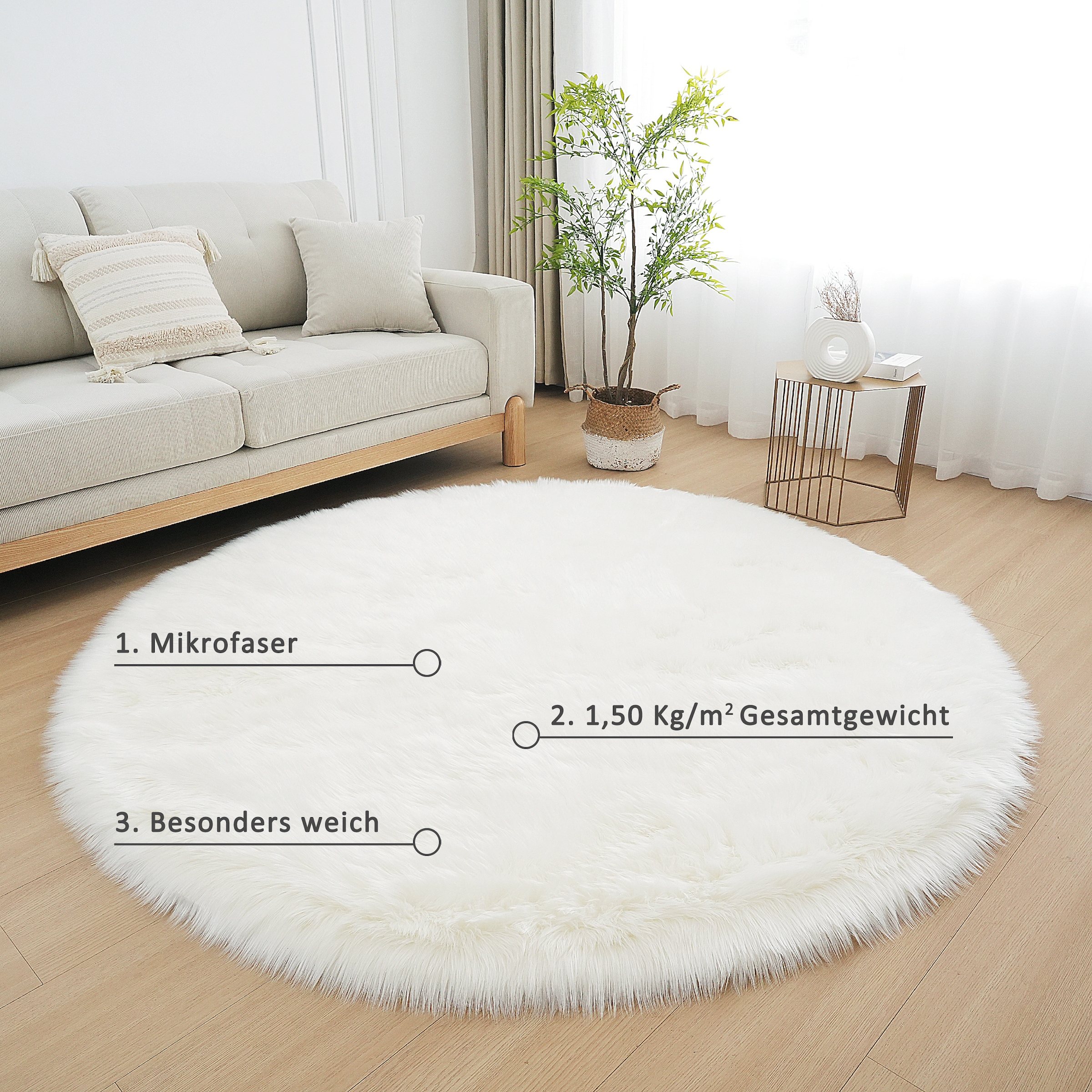my home Fellteppich »Dena, Hochflor Teppiche«, rund, 60 mm Höhe, Kunstfell, weich, Uni-Farben, Wohnzimmer, Schlafzimmer, Esszimmer