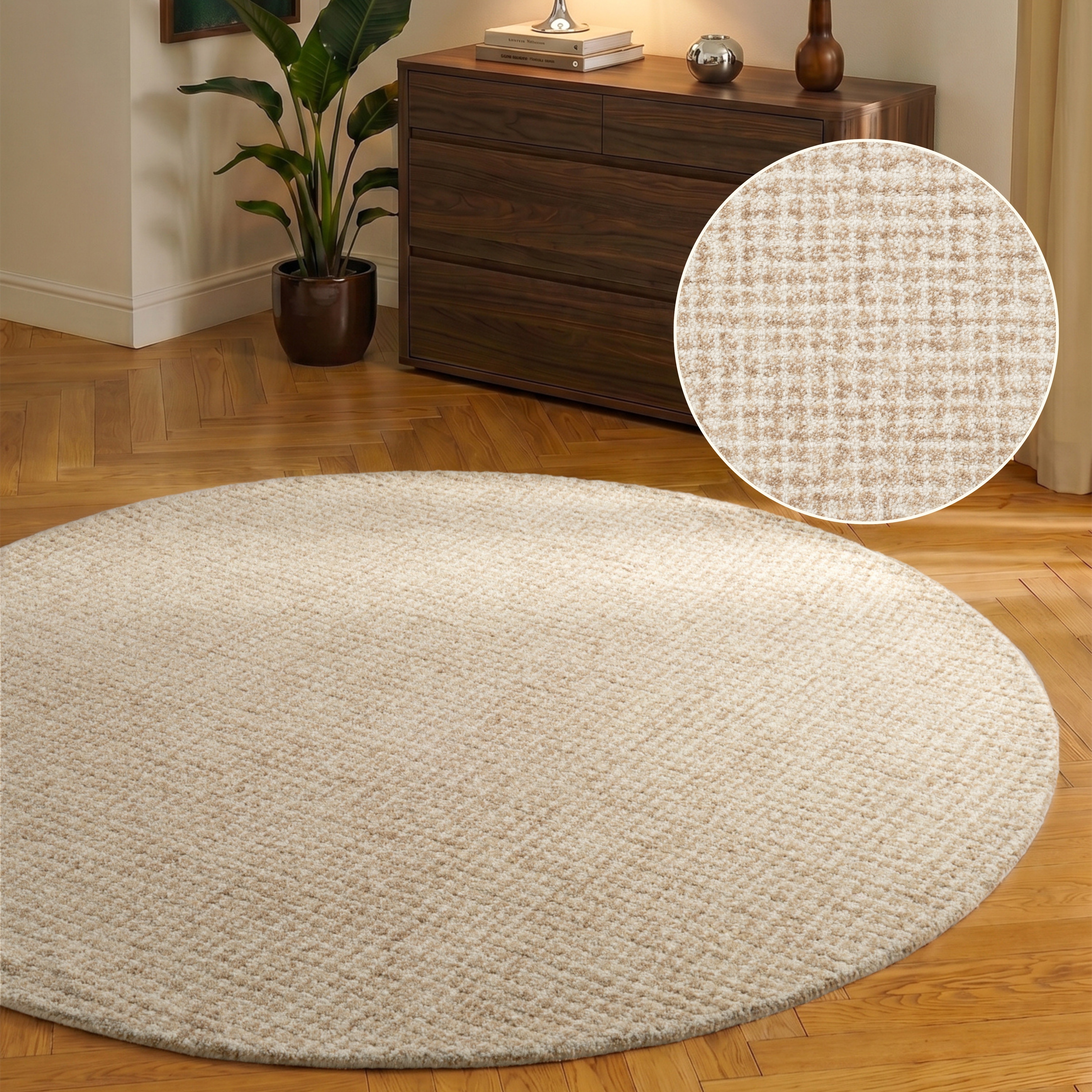 HANSE Home Wollteppich "Eloise" rund 17 mm Höhe Wolle, Naturteppich, Handgemacht, Wohnzimmer, Schlafzimmer, Hygge