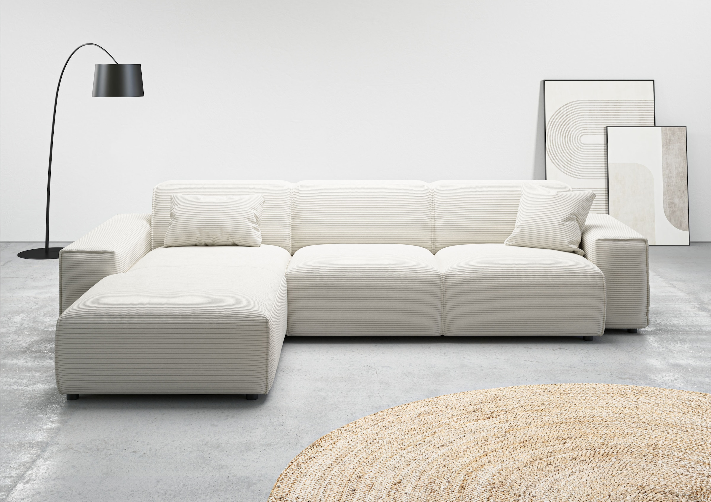 andas Ecksofa »Glimminge auch in Breitcord, Feincord, Bouclé + Easy care-Bezug«, L-Form, Breite 294, Zierkissen