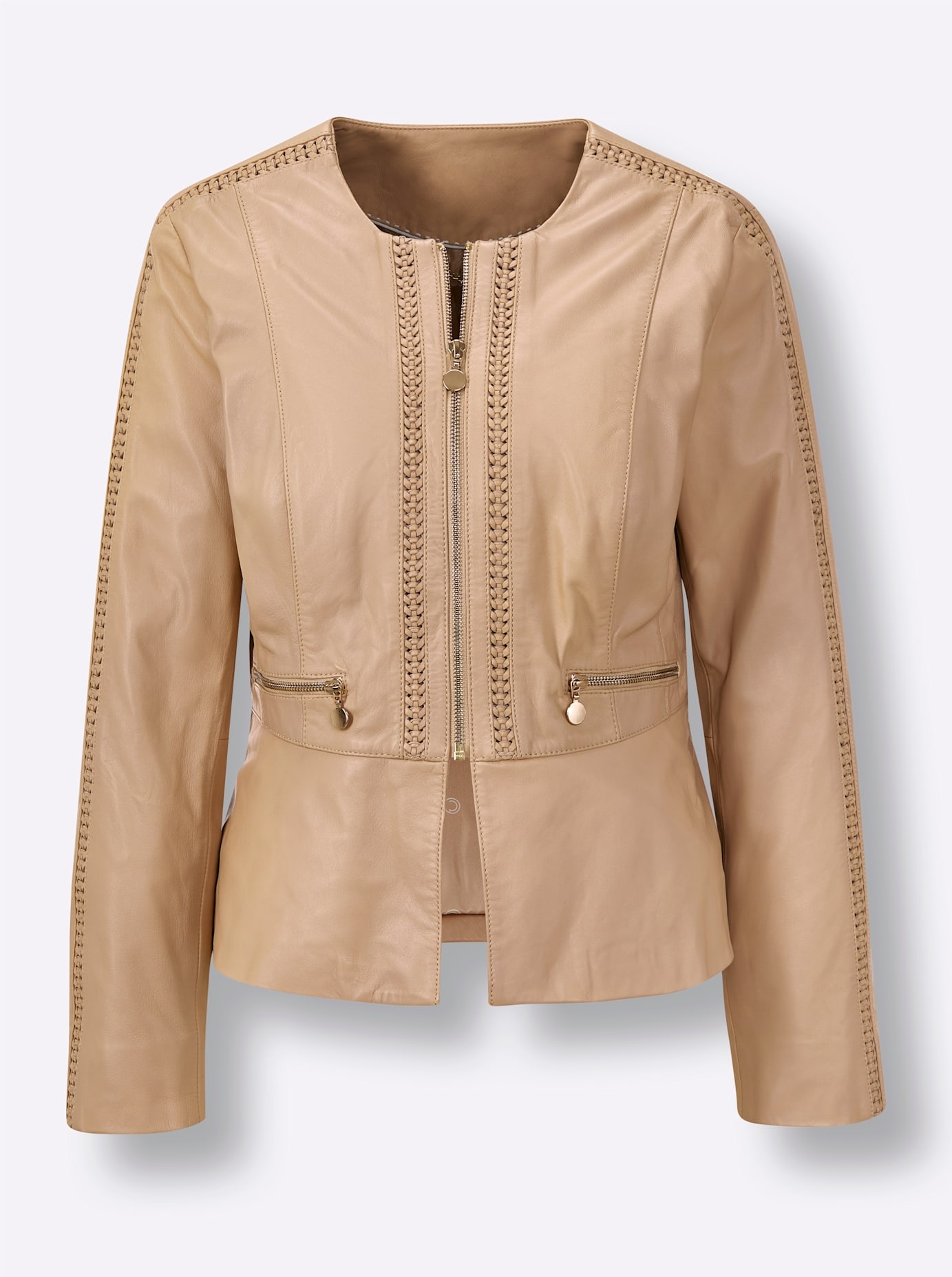 Lederblazer CREATION L PREMIUM "Lammnappa-Lederblazer", Damen, Gr. 38, braun (camel), 100% Lammnappaleder, Blazer 3