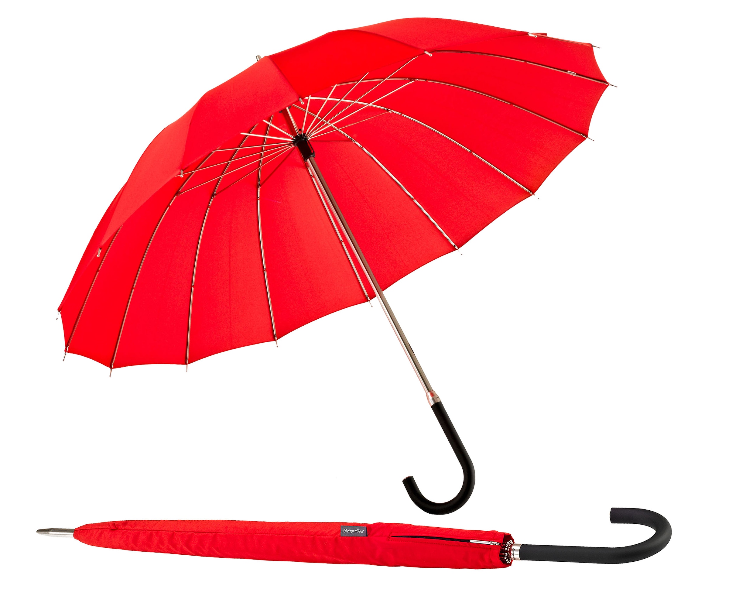 EuroSCHIRM Stockregenschirm "Metropolitan, rot", mit 16 Segmenten und eleganter Dachwölbung