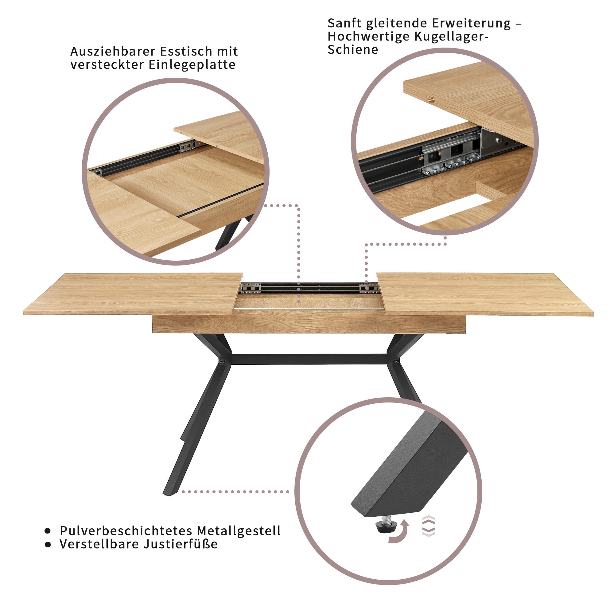OTTO home Esstisch »Vendy«, ausziehbarer Tisch mit pflegeleichter Oberfläche, 160-210 cm