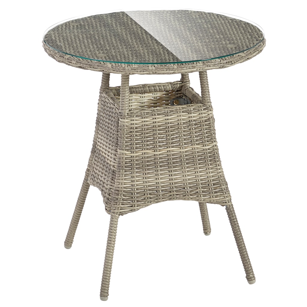 KONIFERA Garten-Essgruppe »Venedig«, (Set, 3 tlg., 2x Sessel, 1x Tisch Ø 70 cm, inkl. Auflagen, Polyrattan, Aluminium)