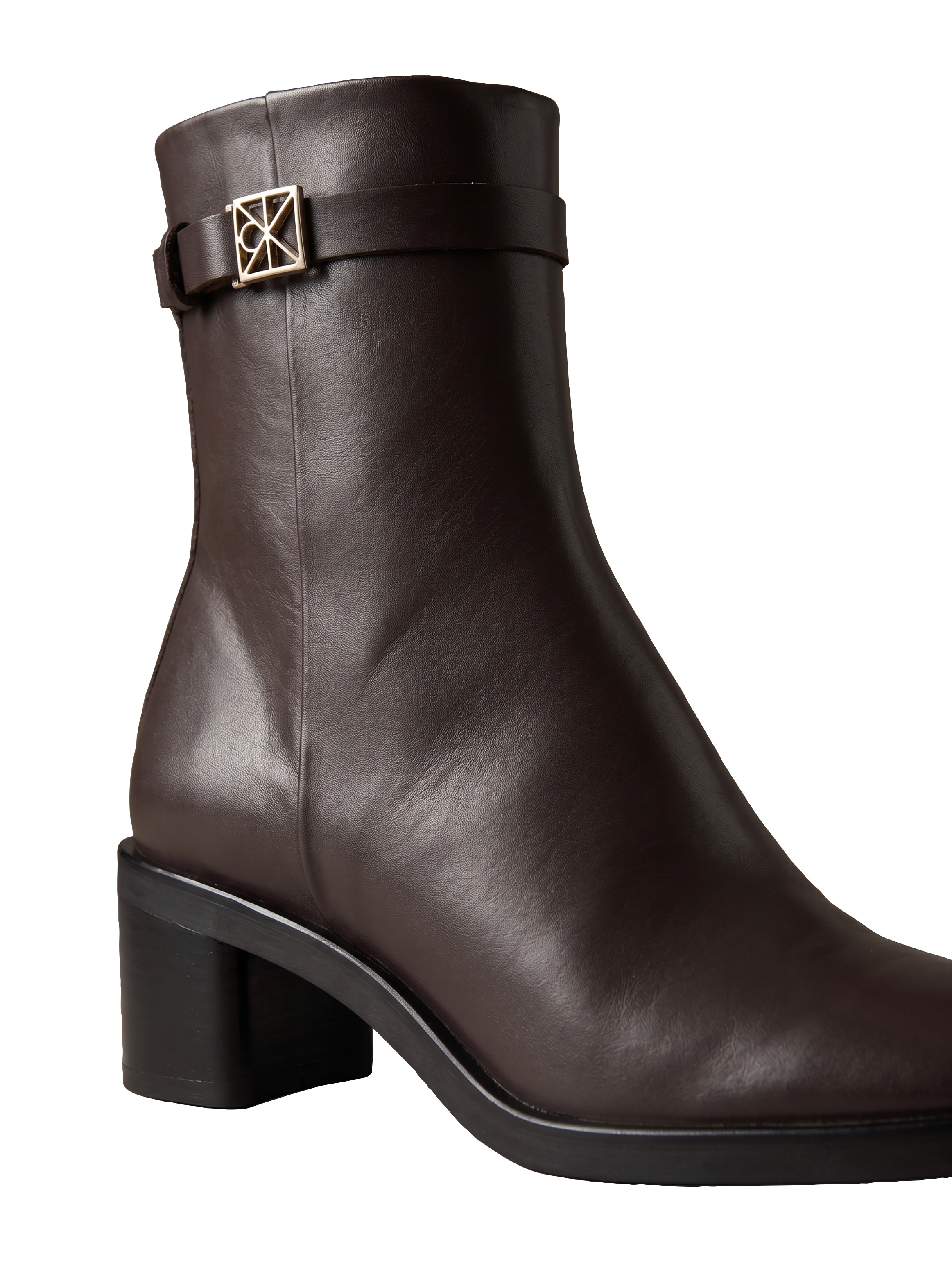 Calvin Klein Stiefelette »BLOCK HEEL ANK BOOT  LTH HDW«  Ankle Boots mit CK-Schnalle, eckige Schuhspitze und Reißverschluss