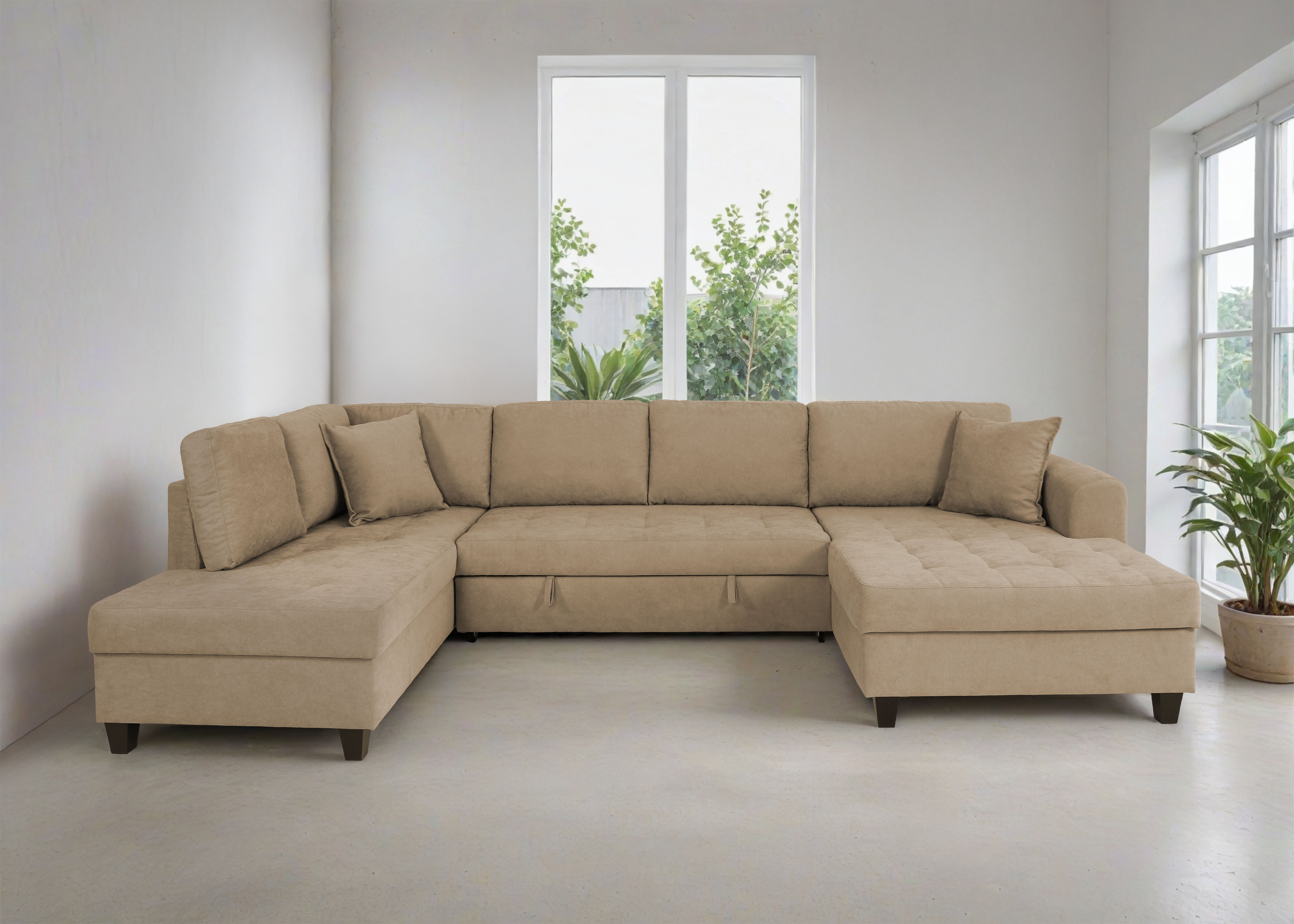 Trends by HG Wohnlandschaft "Moritz U-Form, B: 324 cm" mit Schlaffunktion, Bettkasten & Zierkissen