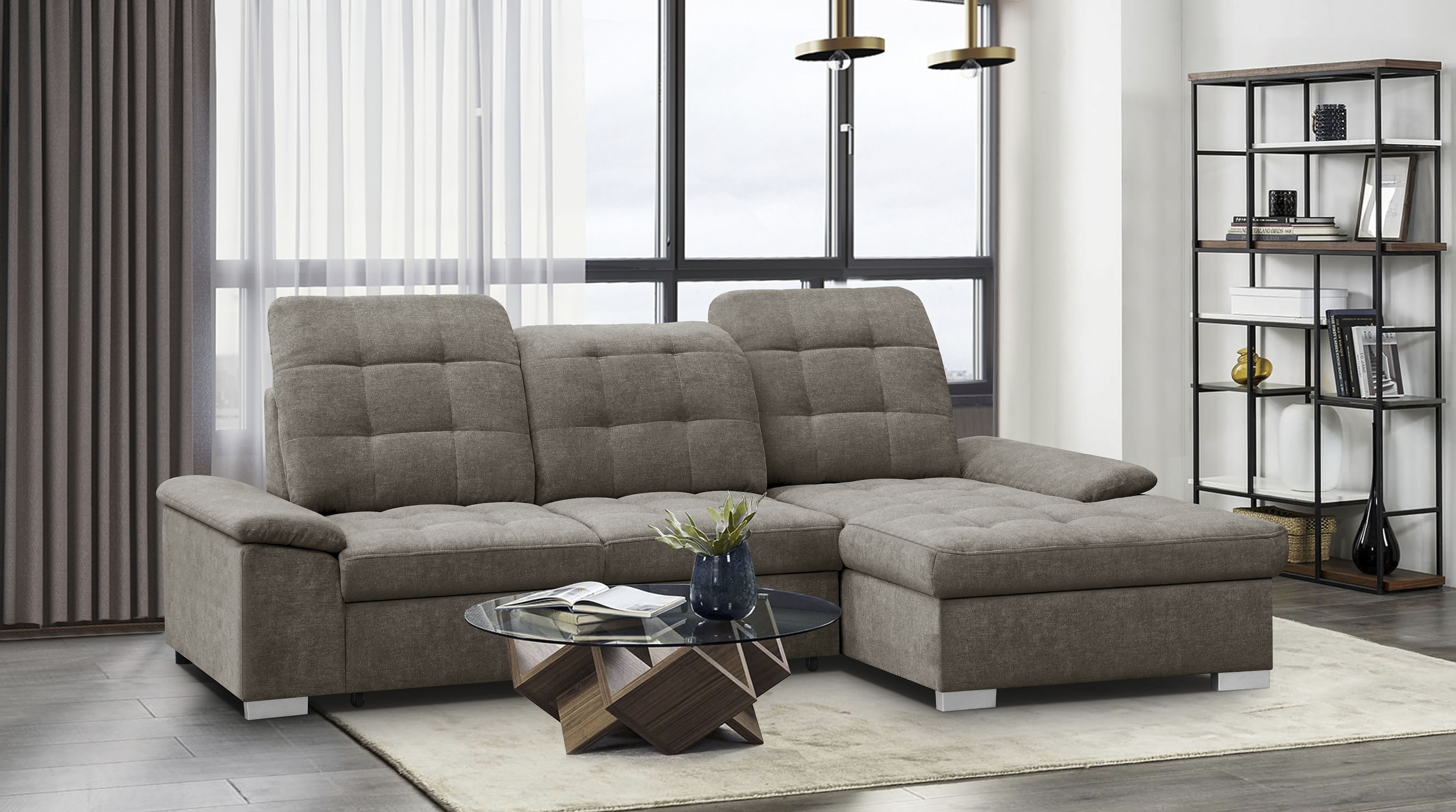 WERK2 Ecksofa "Carmen 264 cm breit L-Form Sofa Schlaffunktion Kopfstützen verstellbar" Schlafcouch mit Bettkasten, Eckcouch wahlw. mit Sitztiefenverstellung