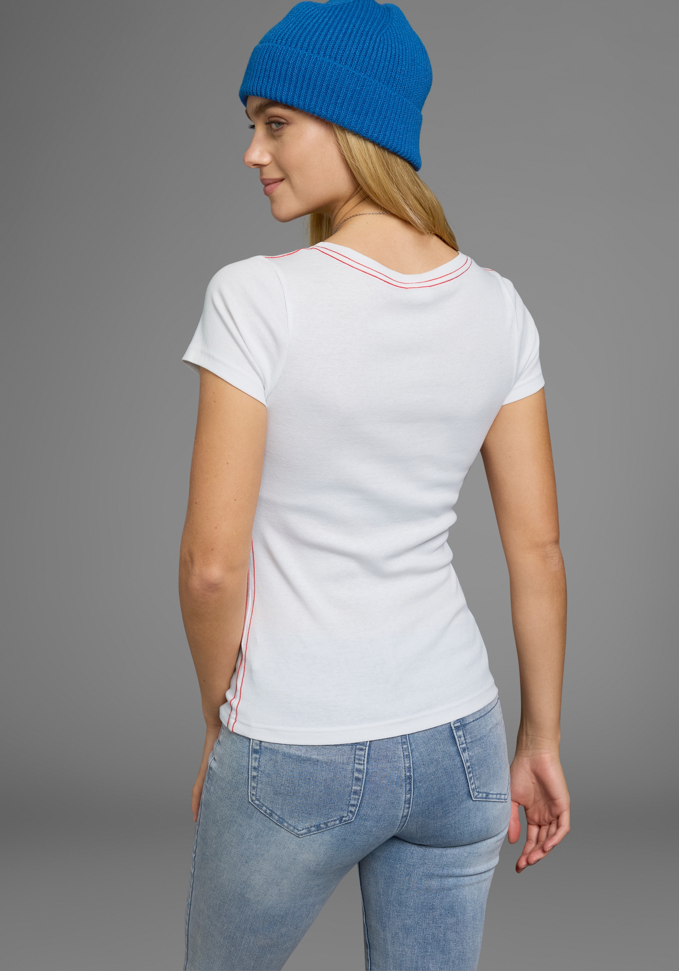 KangaROOS T-Shirt, Kurzarm, unifarben und bedruckt, Rundhalsausschnitt
