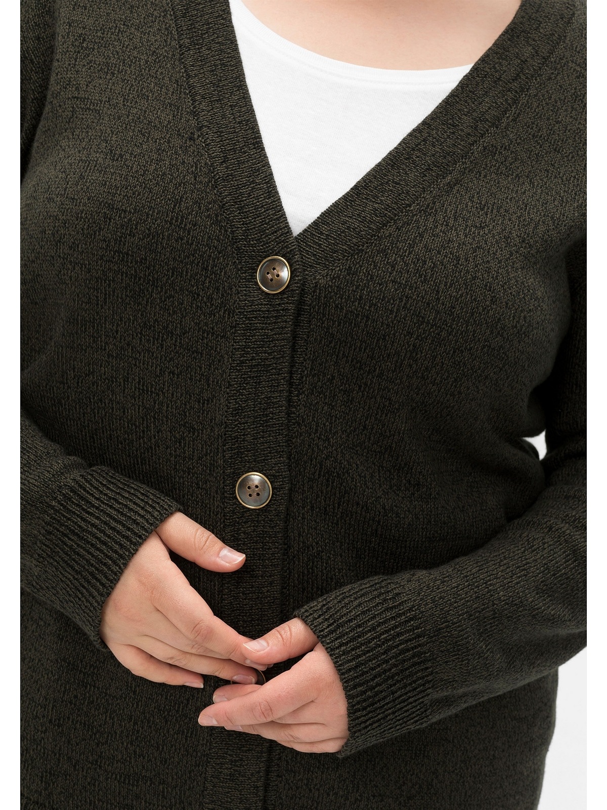 Sheego Strickjacke »Große Größen«, mit V-Ausschnitt, im Baumwollmix für  bestellen | BAUR