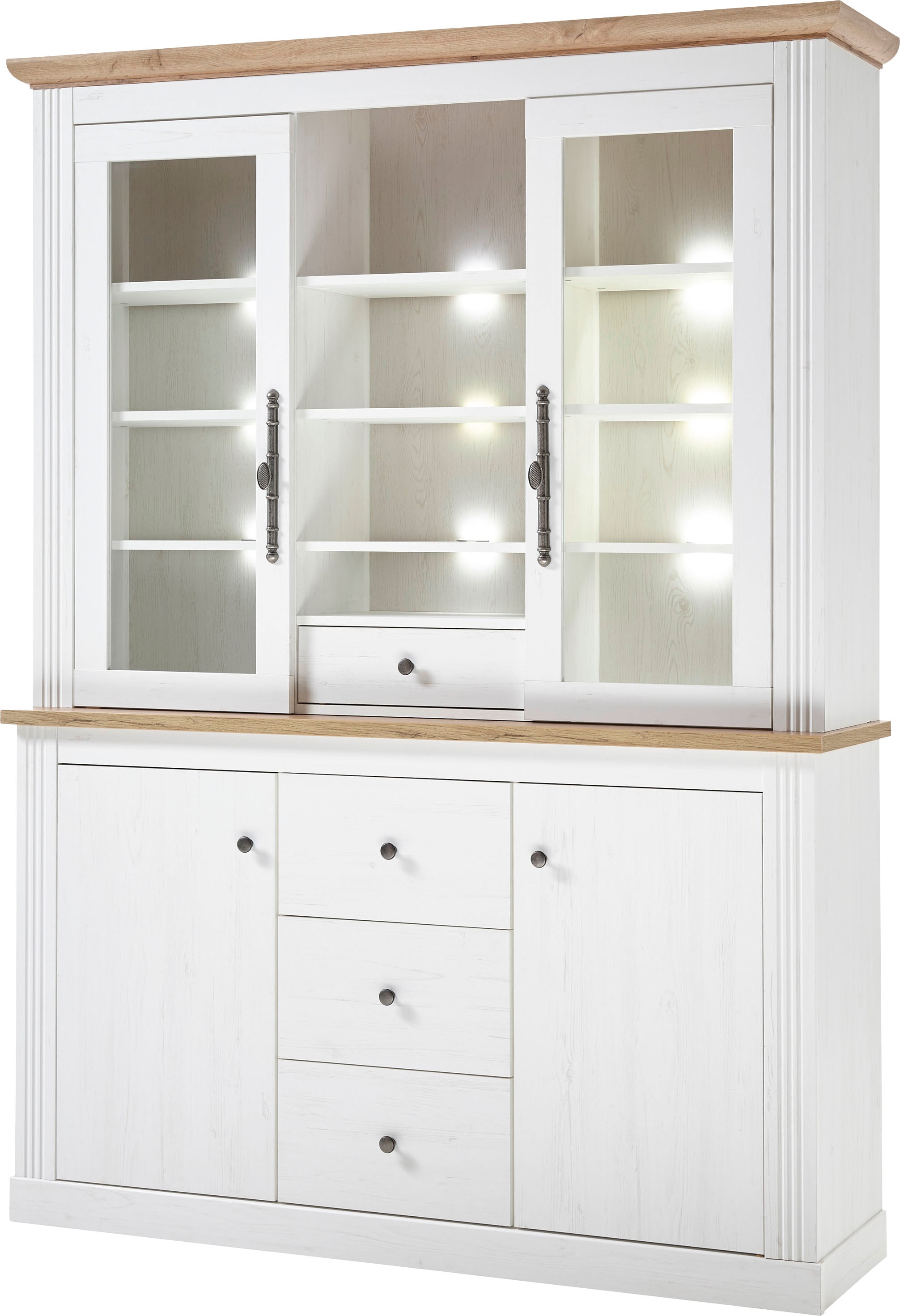 OTTO home Buffet "Westminster, Buffetschrank im Landhausstil, Schrank, Hochschrank" Metallgriffe, ausreichend Stauraum, in 2 Farben erhältlich