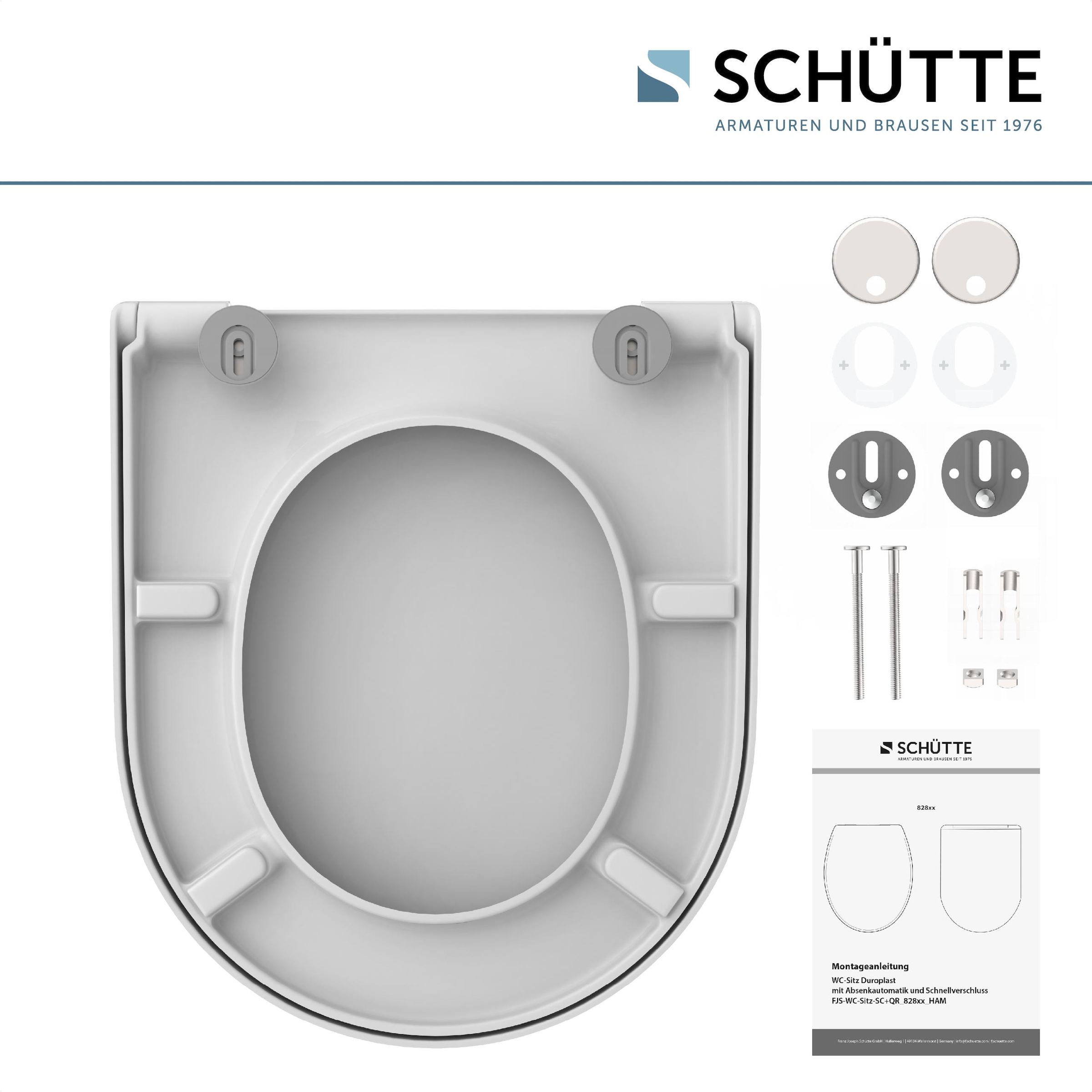 Schütte WC-Sitz »Duroplast, WHITE D-Form PRO 8«, (WC-Sitz, Befestigungsmaterial, Montageanleitung), mit Absenkautomatik und Schnellverschluss