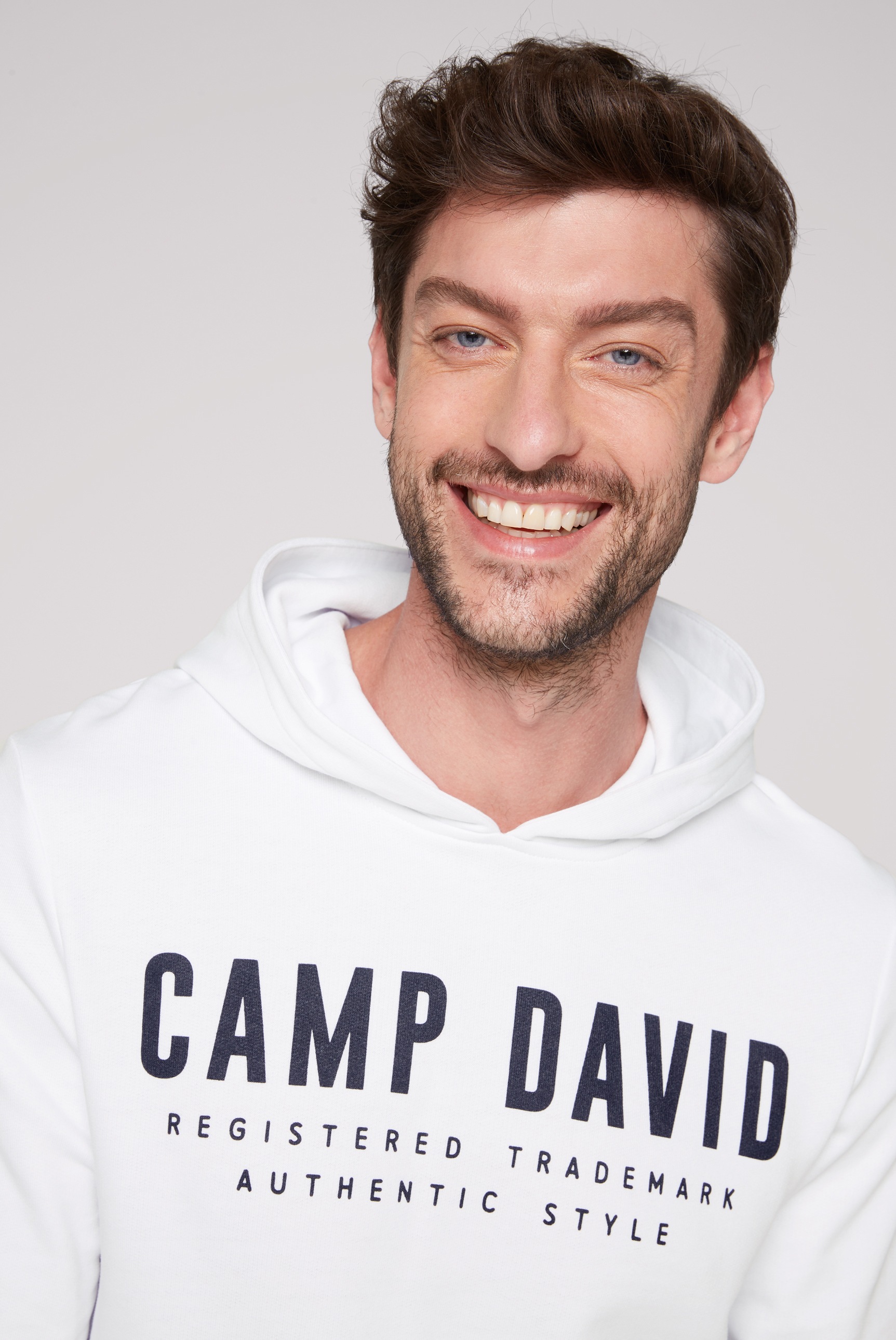 Kapuzensweatshirt CAMP DAVID, Herren, Gr. M, weiß, Sweatware, Material: 100% Baumwolle, bedruckt, regular fit normal, Rundhals, eingesetzt Rippbündchen, Sweatshirts, aus Baumwolle 3