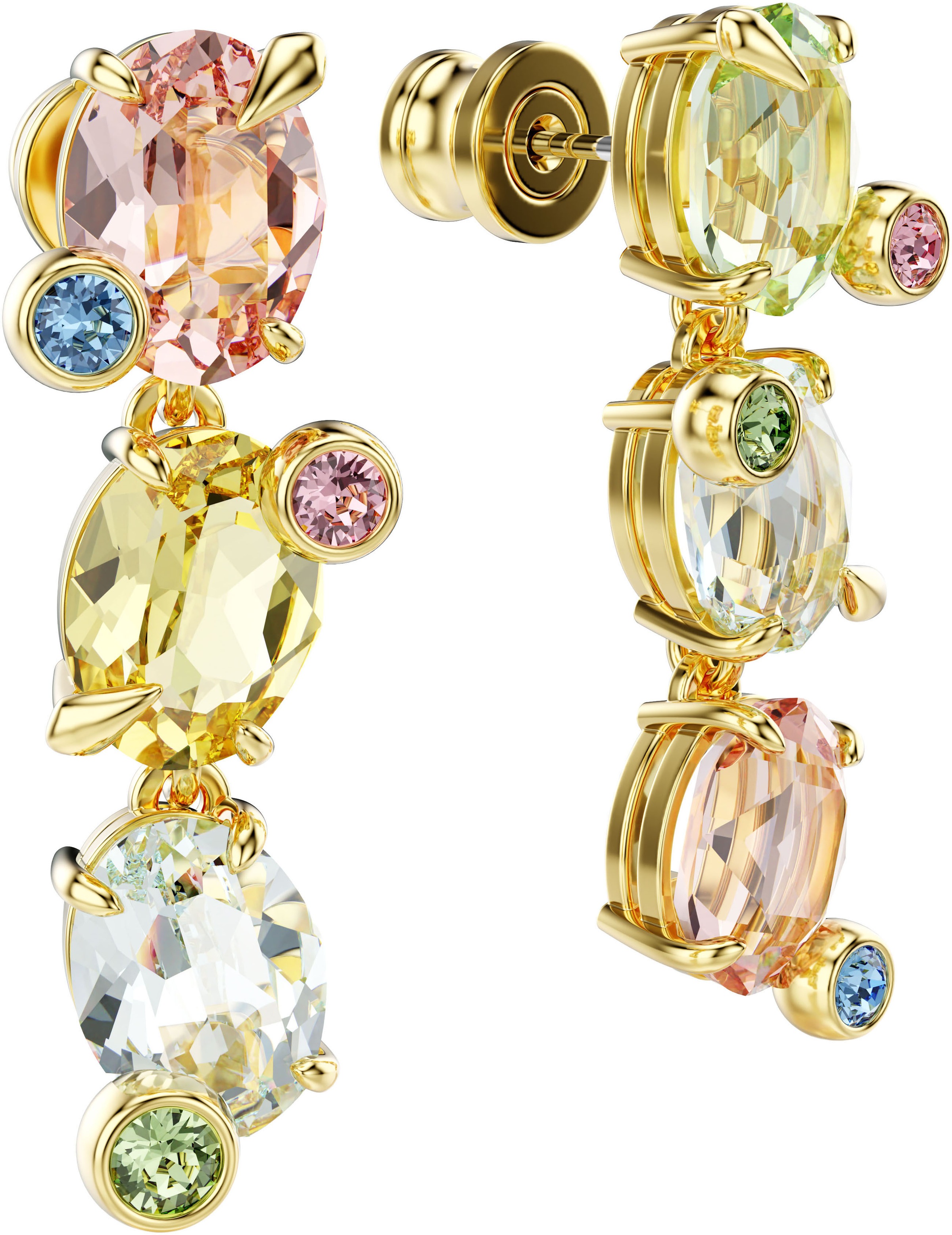 Paar Ohrstecker SWAROVSKI "Schmuck Geschenk Gema Drop-Ohrhänger", gold (gelbgoldfarben, metallfarben, grün, blau, rosa, gelb, grün, blau, rosa, gelb), Ohrringe, Damen, Metall, mit Swarovski Kristall 4