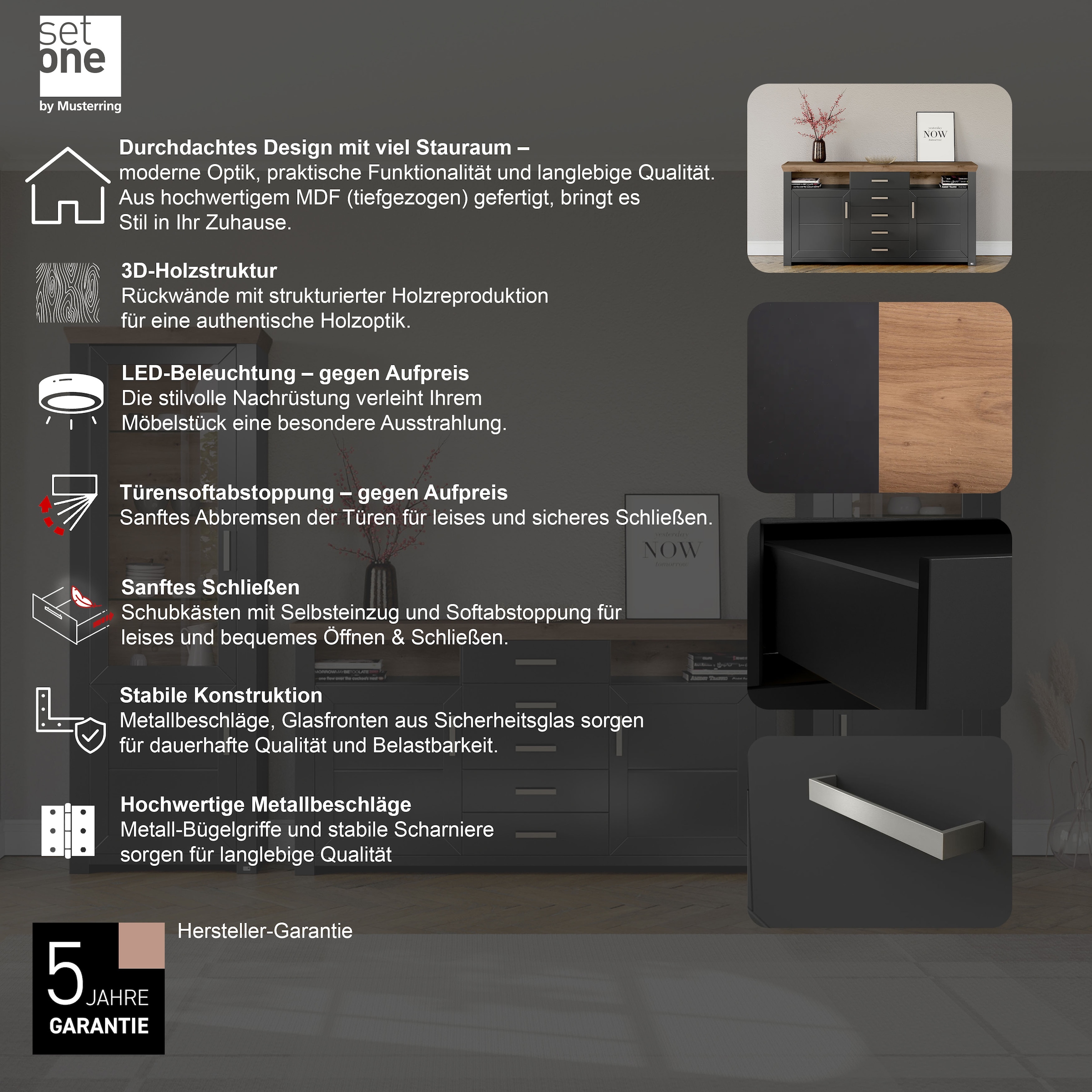 set one by Musterring Sideboard »York«, Typ 55, mit viel Stauraum, im Landhaus-Stil, B 184 x H 95 cm