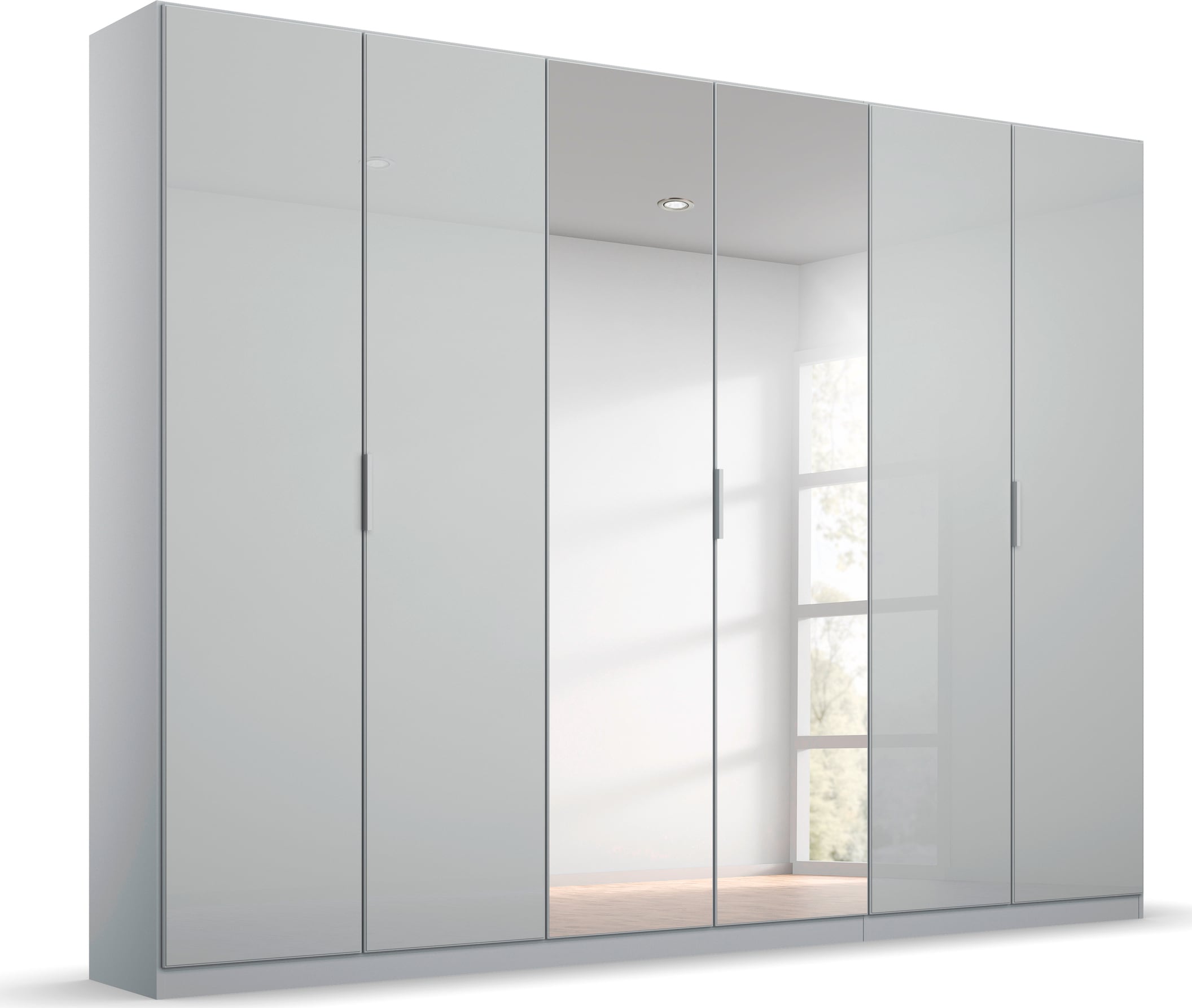 Drehtürenschrank RAUCH, B:271cm H:229cm T:54cm, grau, Holzwerkstoff, Schränke, "Kleiderschrank Schrank Garderobe KOLUNA mit Glastüren und Spiegel",