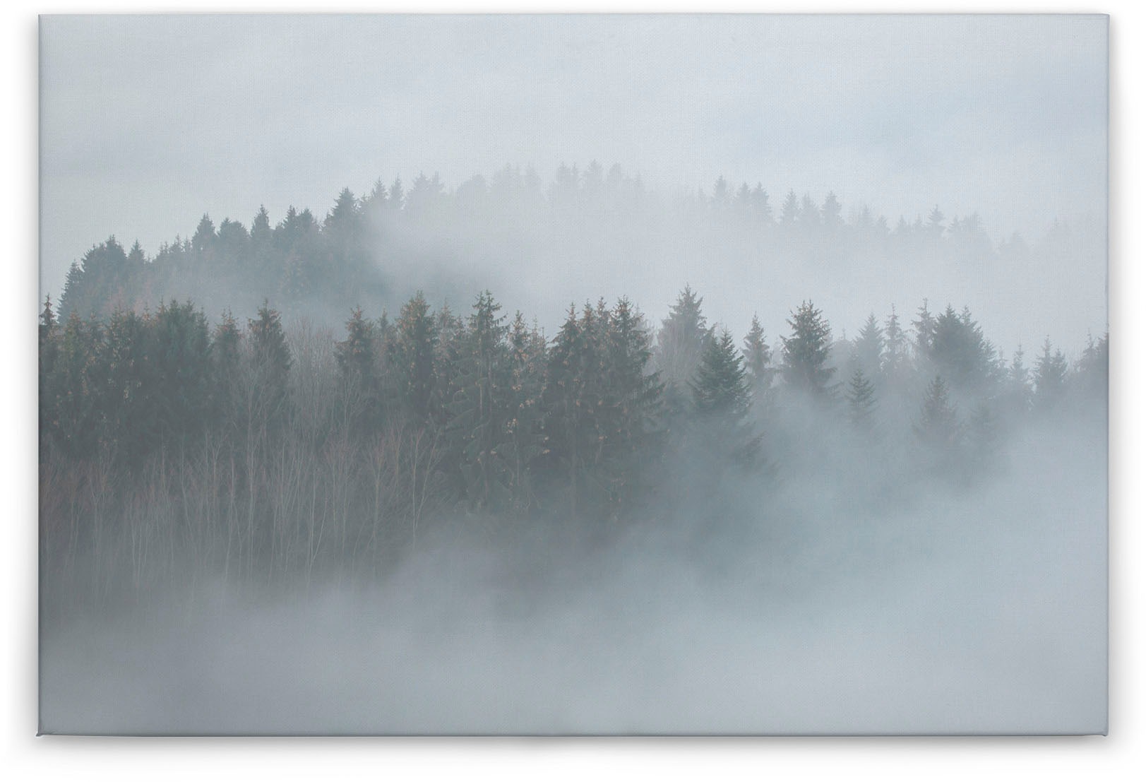 A.S. Création Leinwandbild »Misty Forest«, Kunst-Wald-Kinder, (1 St.), Nebel Bild Keilrahmen Leinwand-Bild Wohnzimmer modern Wandbild Kinder