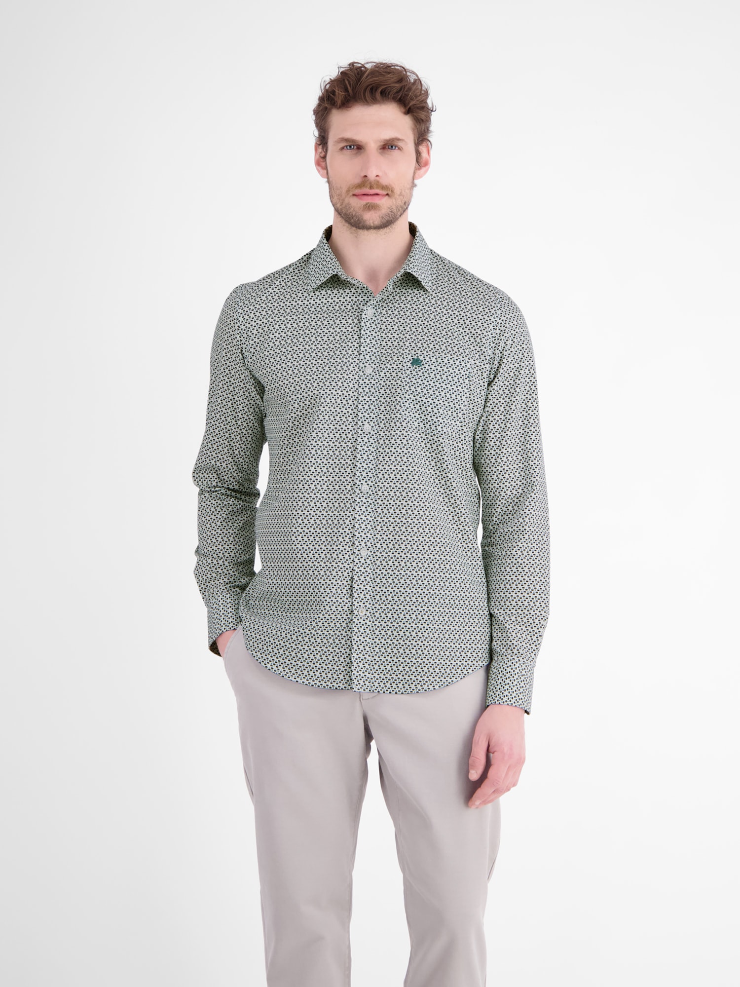 LERROS Langarmhemd "Sportliches Herrenhemd mit modernem Minimalprint-Design"