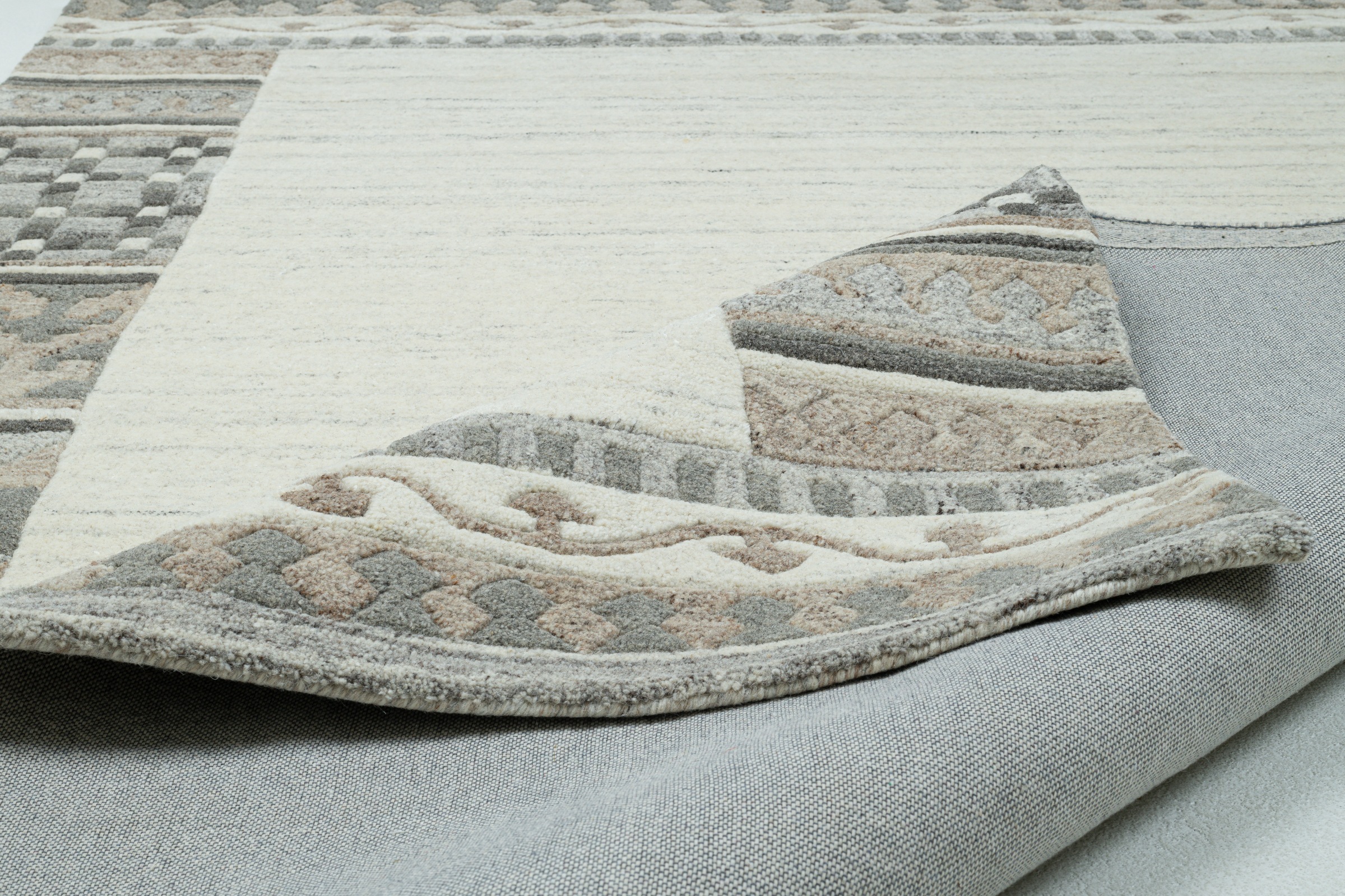 Wollteppich THEKO "Nakarta 6030", beige, B:60cm H:12mm L:90cm, Wolle, Teppiche, reine Wolle, handgeknüpft, mit Bordüre 3