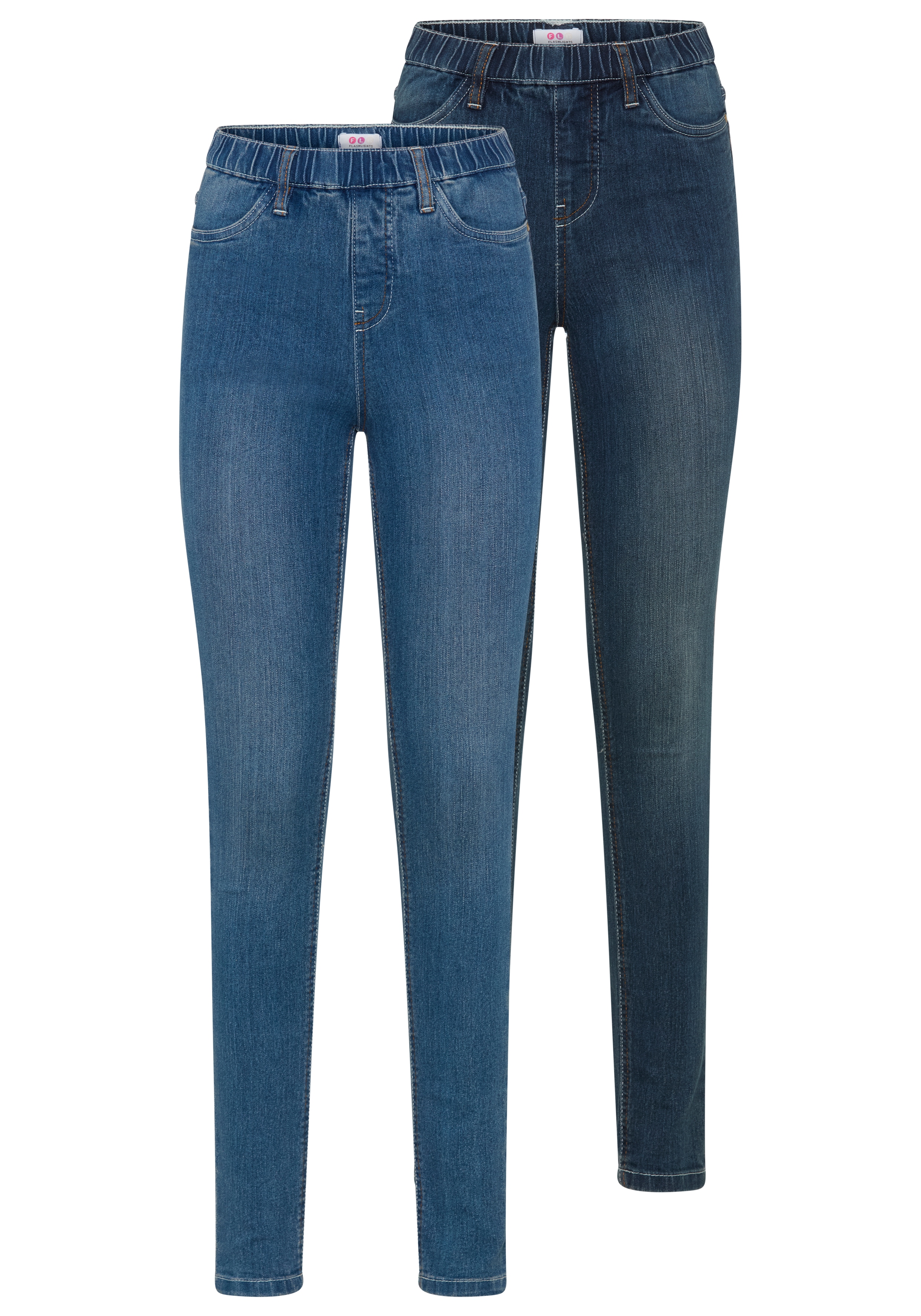 Flashlights Jeansjeggings Packung, 2er-Pack, enge Passform, Röhrenjeans, Used-Look-Waschung, hohe Leibhöhe