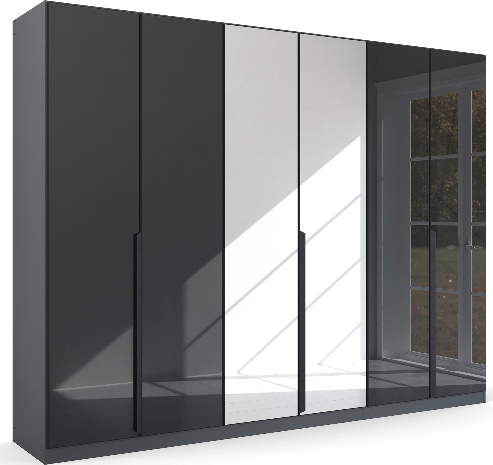 rauch Drehtürenschrank "Kleiderschrank Schrank Garderobe Ankleide MODERN BY QUADRA SPIN" Breiten: 181/226/271 cm, Höhe 210 cm, mit Spiegel und hochwertiger Glasfront, Stangengriff MADE IN GERMANY