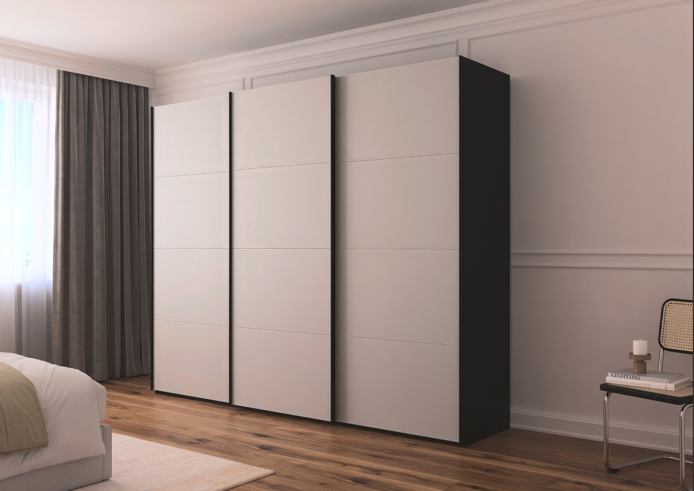 rauch Schwebetürenschrank »Kleiderschrank Schrank Garderobe Schlafzimmerschrank SCALE-FYRA«, edle viergeteilte Türen mit Glas-Front viele Farben MADE IN GERMANY