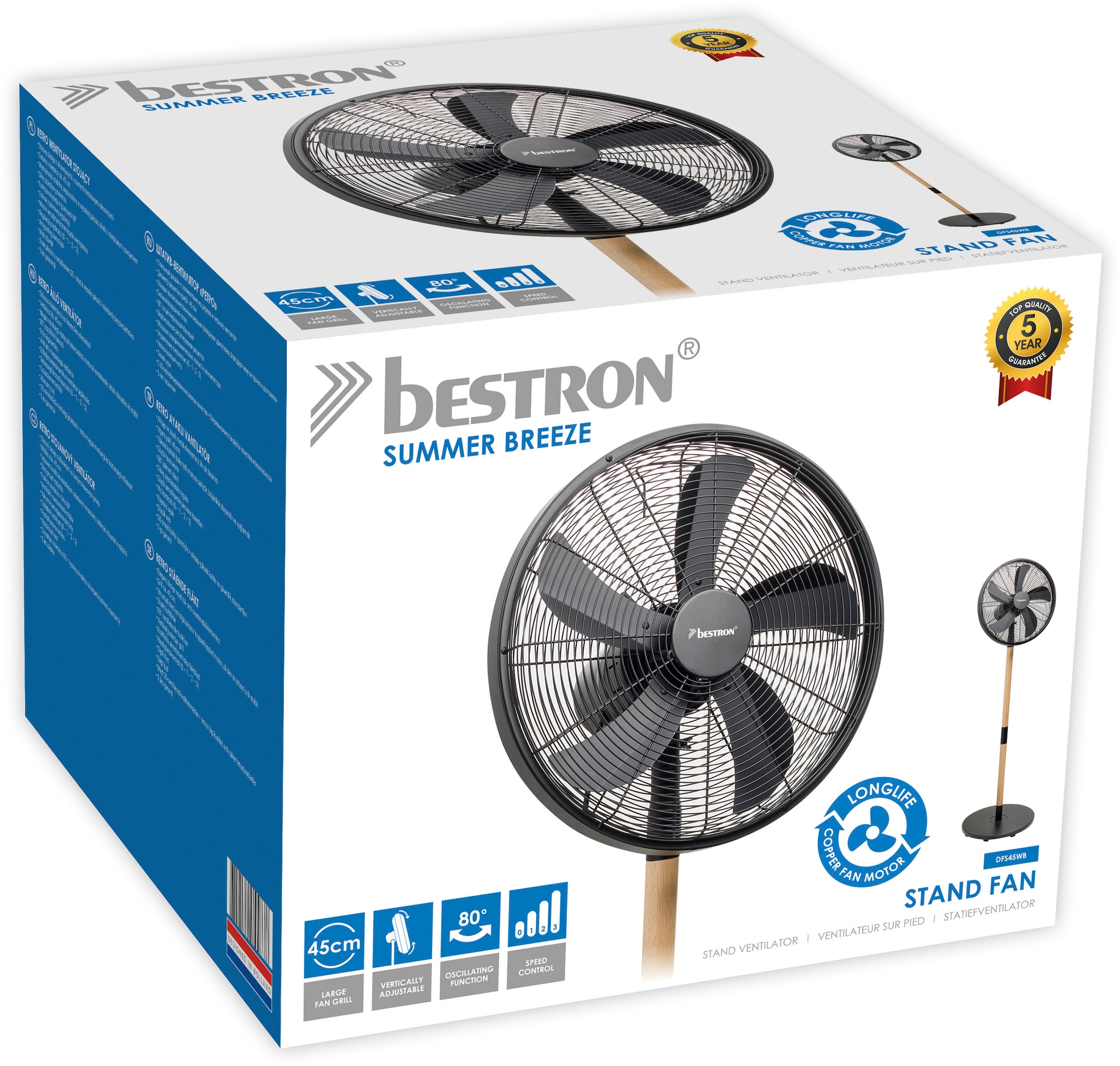 bestron Standventilator »DFS45WB«, mit Schwenkfunktion, Höhe: 150 cm, Ø 45 cm