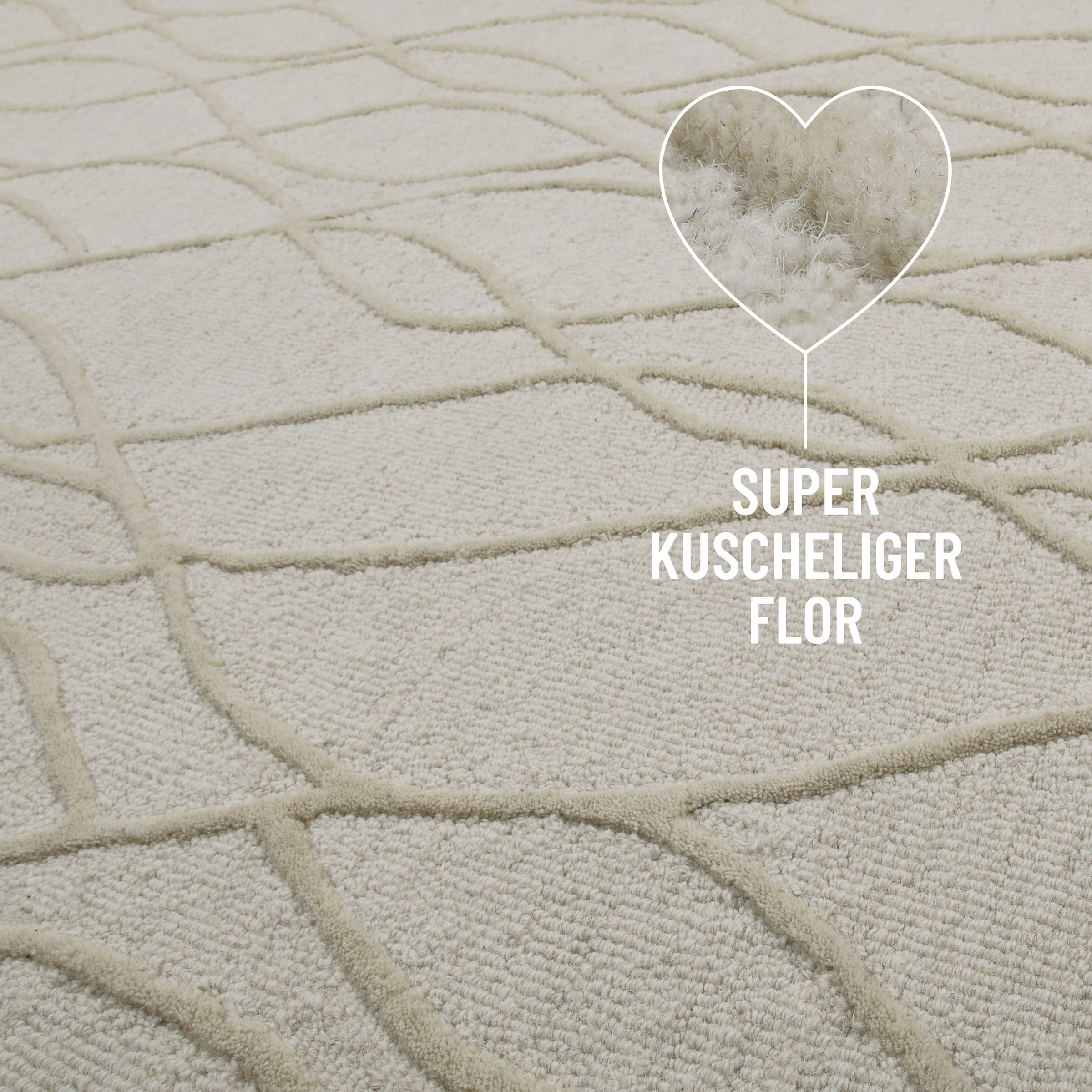 Wecon home Wollteppich »Hamptons TWENTYTHREE«, rund, 15 mm Höhe, Schurwolle, Kurzflor, Wohn- & Schlafzimmer, elegant, welliges Design