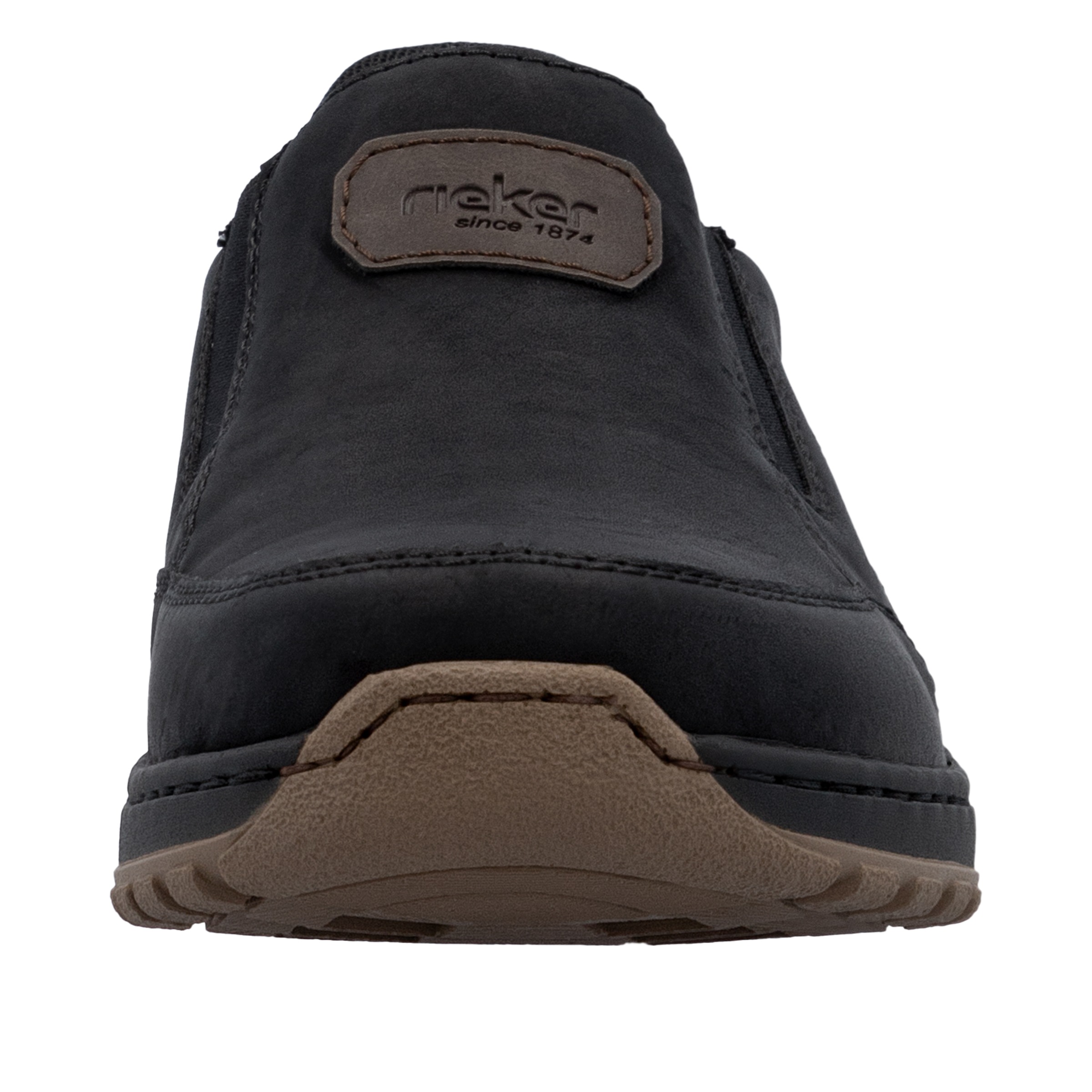 Slipper RIEKER, Herren, Gr. 40, schwarz (schwarz, dunkelbraun), Lederimitat, unifarben mit Farbeinsatz, Schuhe Slipper, Schlupfschuh, Halbschuh, Slip-on Sneaker mit Stretcheinsätze 3