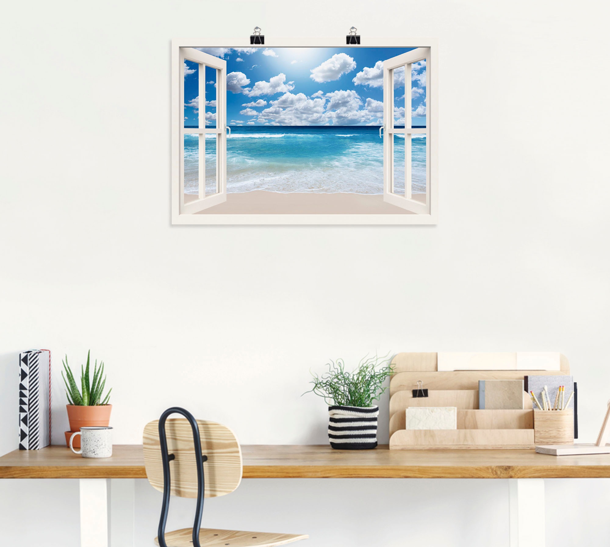 Wandbild ARTLAND "Fensterblick Großartige Strandlandschaft", weiß (farbe bild(er): weiß), B:70cm H:50cm, Bilder, als Leinwandbild, Poster in verschied. Größen 2