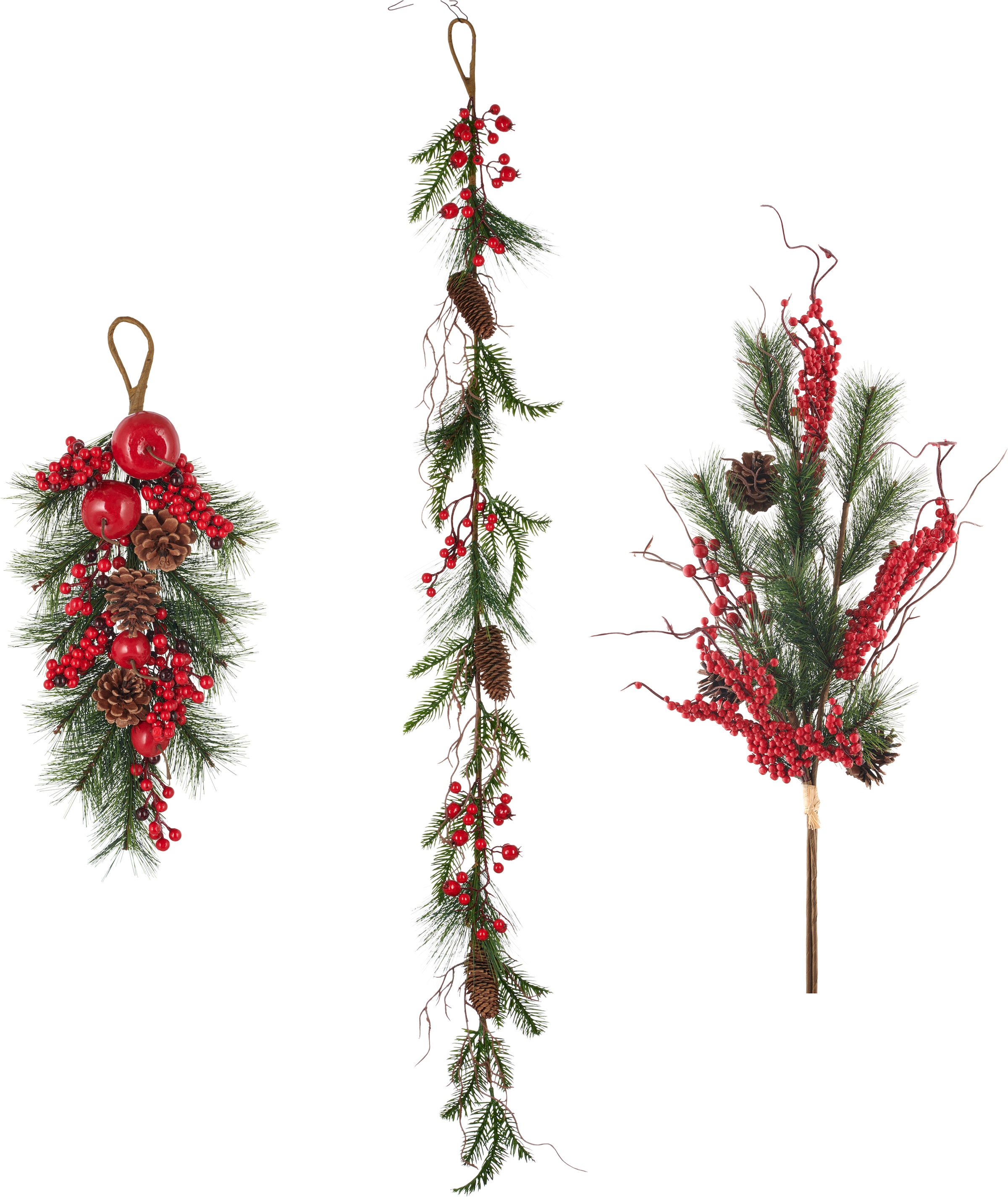 OTTO home Winterliche Kunstpflanze "Set aus Türhänger, Girlande und Bouquet" mit Beeren und Äpfel dekoriert