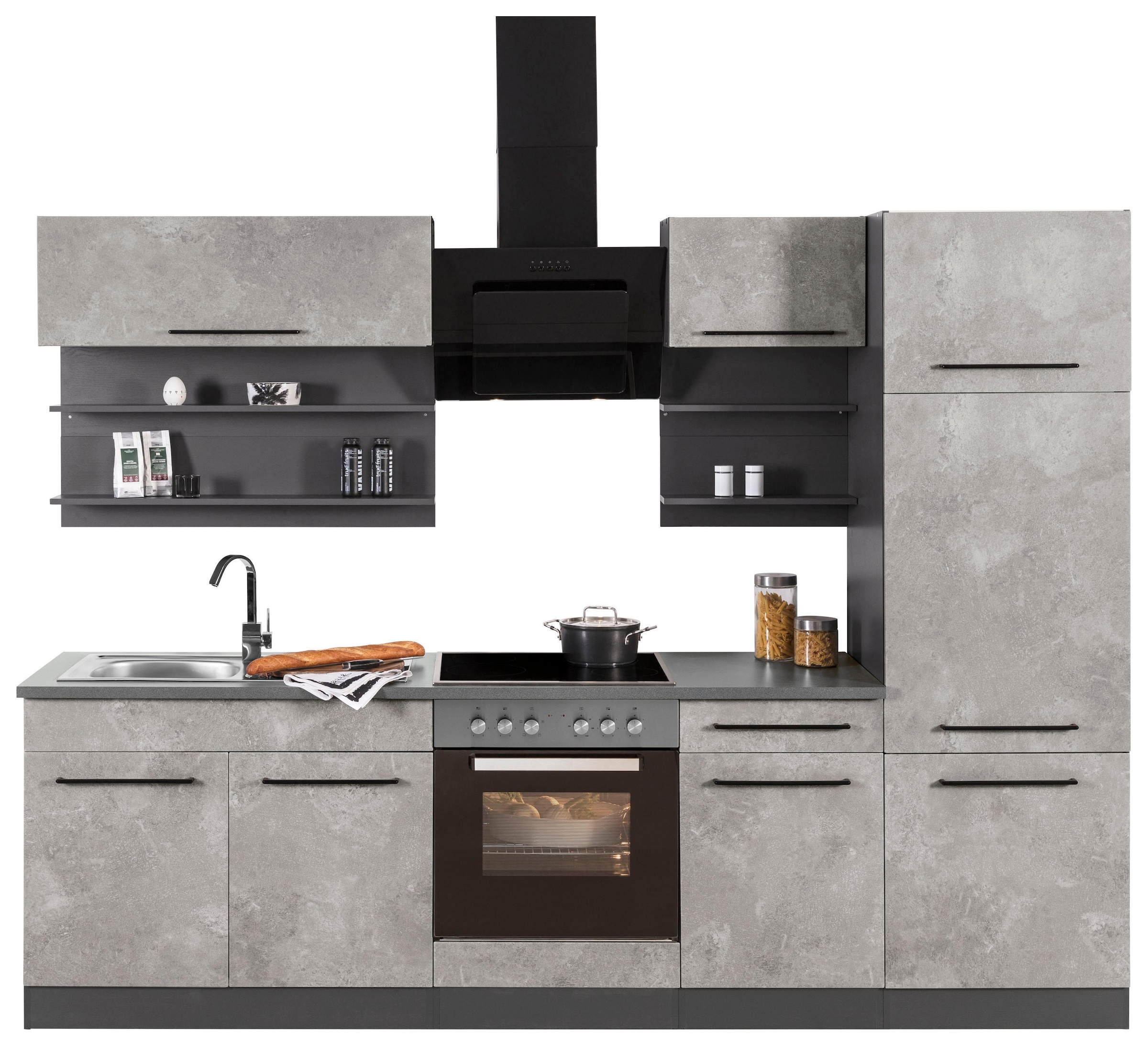 KOCHSTATION Küchenzeile »KS-Tulsa«, ohne E-Geräte, Breite 270 cm, schwarze Metallgriffe, MDF Fronten