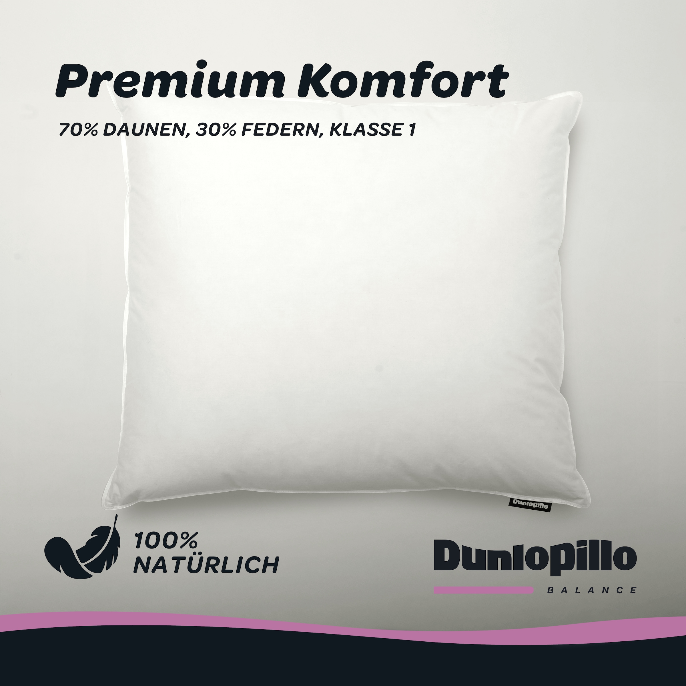 Dunlopillo 3-Kammer-Kopfkissen »Dunlopillo Supreme in den Größen 40x80 & 80x80 cm« Füllung: Gänsedaunen- & Gänsefedern 1 Stk. tlg. Hergestellt in Deutschland & Downpass zertifiziert, NOMITE