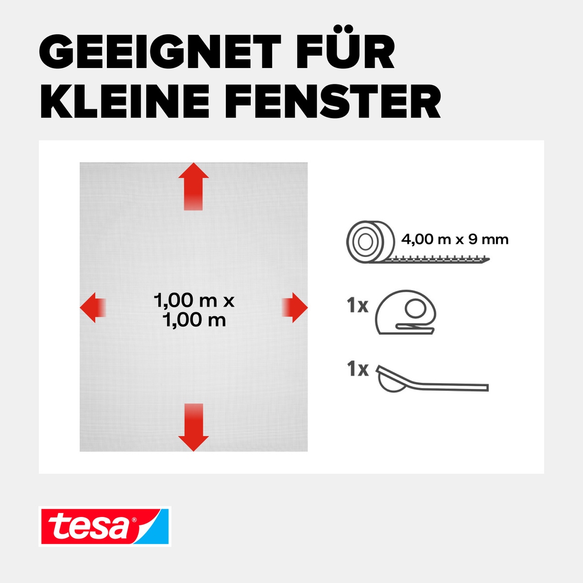 tesa Insektenschutz-Fensterrahmen »Insect Stop Comfort Fliegengitter für Fenster - 1.0 m : 1.0 m«, Insektenschutzgitter - Fliegenetz ohne Bohren -zuschneidbar